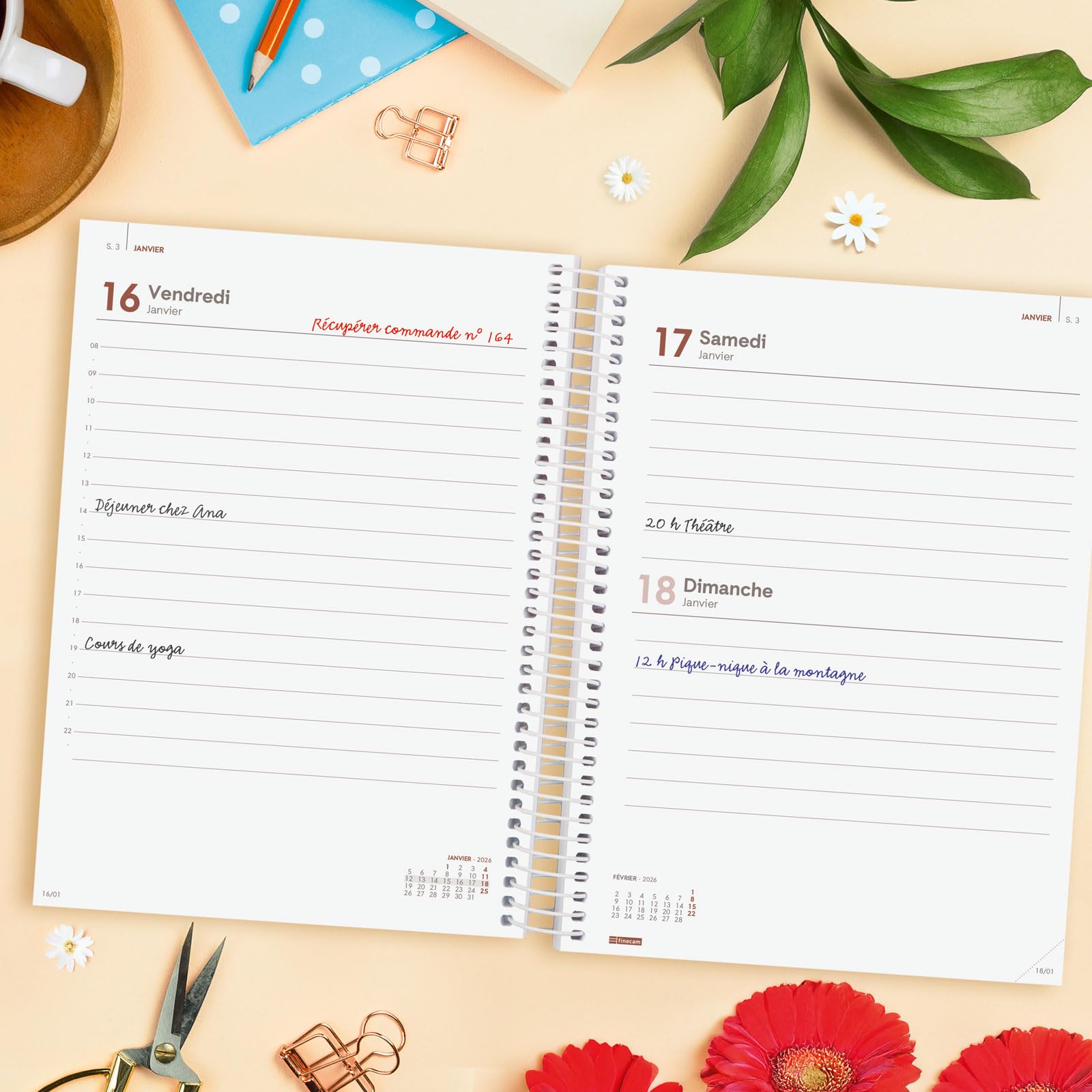 Finocam – Agenda Spirale 2026 1 Jour Par Page | Janvier – Décembre