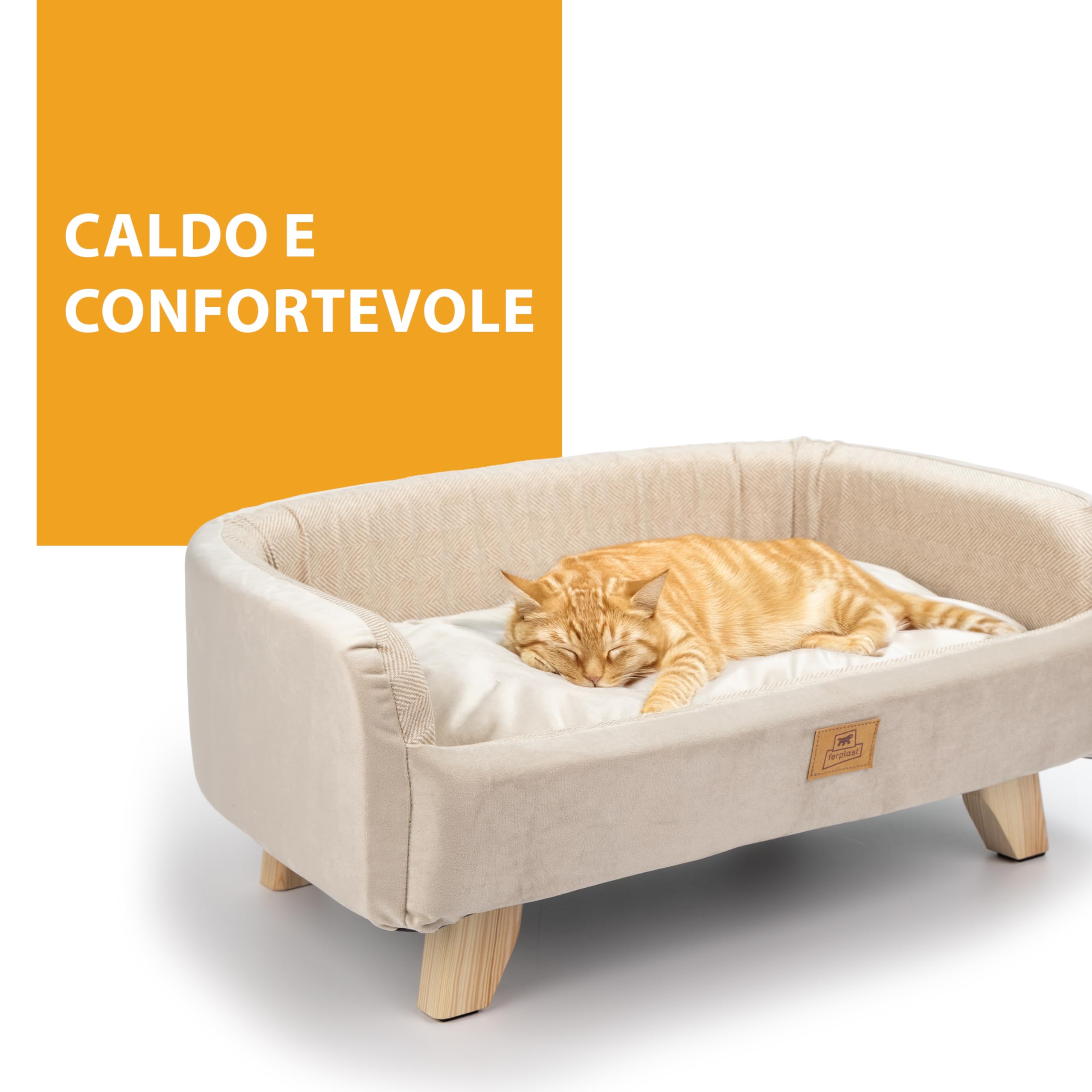 Ferplast Cuccia Cani e Gatti in Legno Certificato FSC® con Cuscino Morbido, Stile, Comfort e Durevolezza, 62 x 45 x h 26 cm.