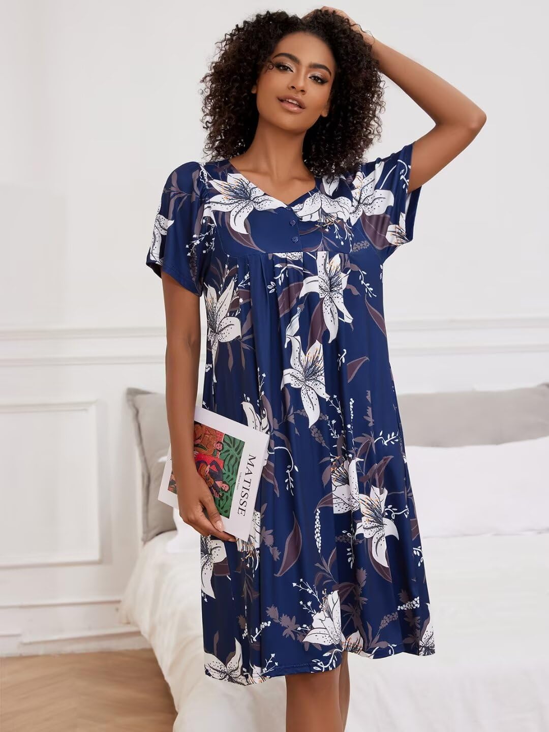 House Dresses for Women with Pockets Moo Moo Nightgown Short Sleeve Mumu Dress Lounge Dress S-5XL - Image 3