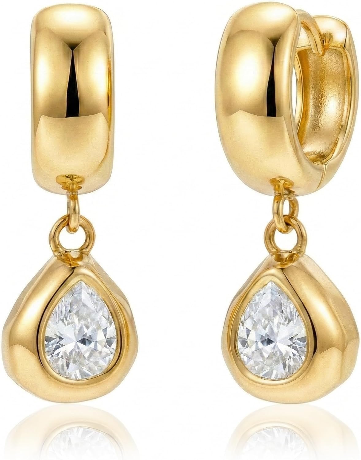 Trendy Gold Dangle Earrings for Women 14K Gold Silver Plated Chunky Drop Earring Statement Hoop Huggie Cubic Zirconia Diamond Crystal Charm Lightweight Hypoallergenic Jewelry Accessories Gifts for Women