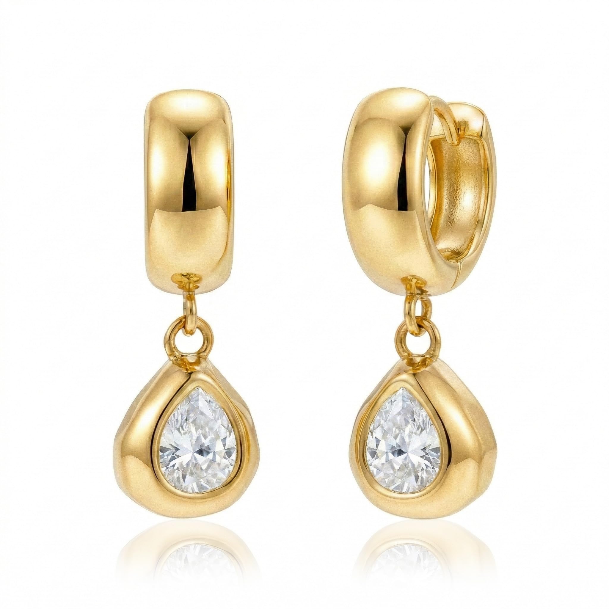 Trendy Gold Teardrop Dangle Earrings for Women 14K Gold Plated Chunky Drop Earring Statement Hoop Huggie Cubic Zirconia Diamond Crystal Charm Lightweight Hypoallergenic Jewelry Accessories Gifts for Women