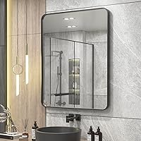 Vista 1 de Espejo de baño negro mate de 22 x 30 pulgadas, espejos rectangulares modernos con marco de metal para pared, esquinas redondeadas