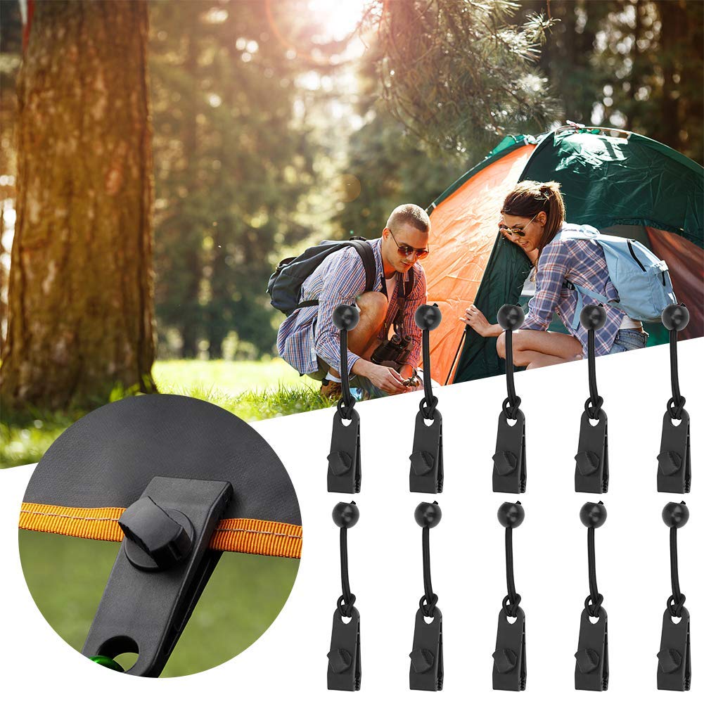 Alomejor 10 Piezas Clips de Lona para Carpa, Abrazadera de fijación con cordón elástico