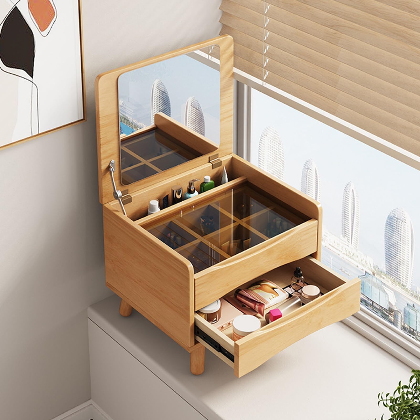 asdchZen Compact Vanity Desk With Mirror, Small Dressing Table With Drawers For Bedroom, Stylish Makeup Table For Women And Girls, Space-Saving Design -Color A,A