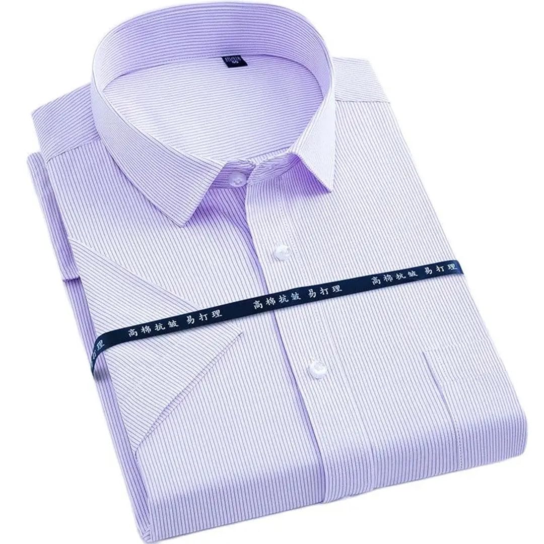Camisas de vestir de manga corta para hombre, de sarga, camisas de verano a rayas para hombre, estilo casual, ajuste regular, camisas sociales