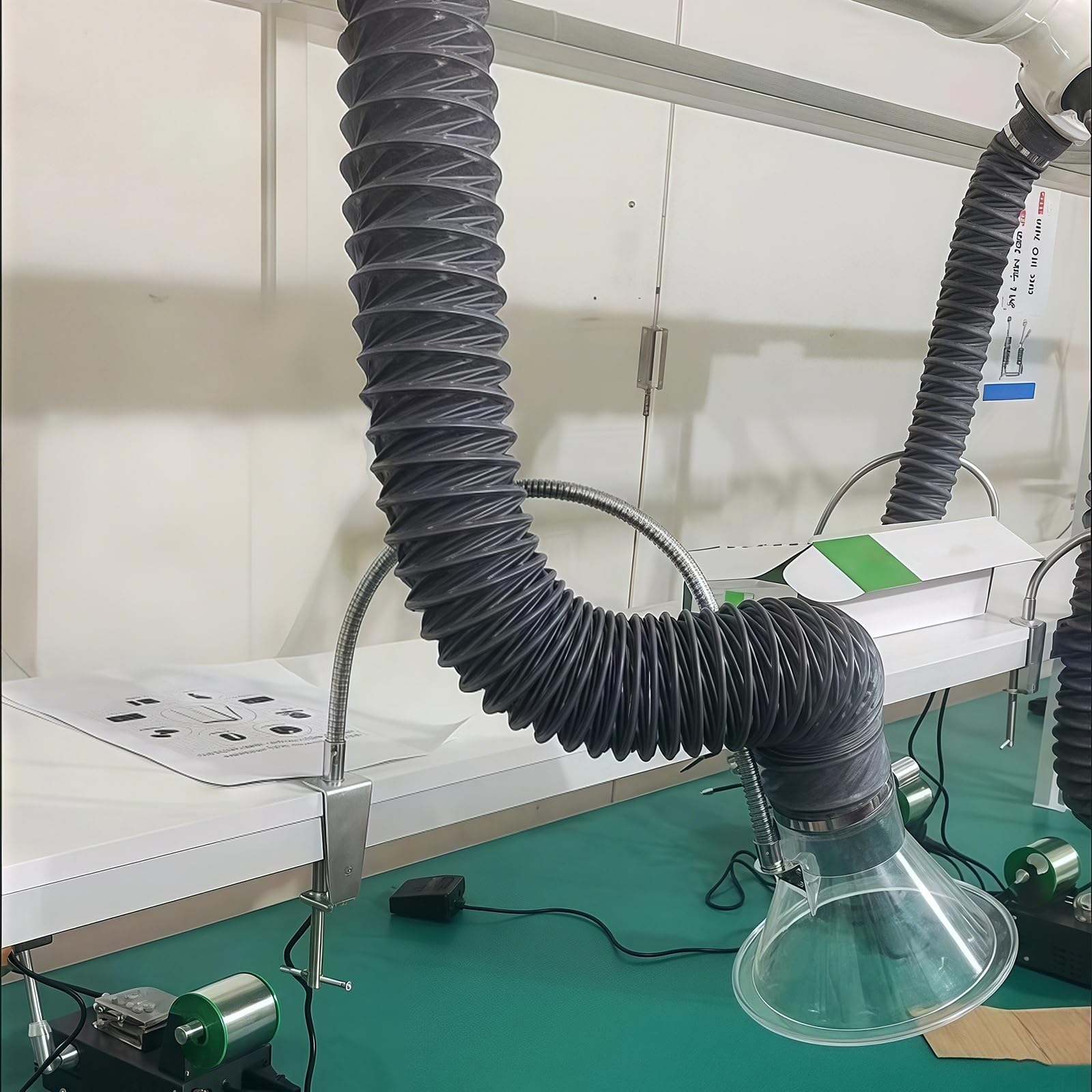 Manguera de extracción de humos industrial con capucha transparente y soporte ajustable, 16 pies de longitud, 3 pulgadas de diámetro, ideal para laboratorios, fábricas y aplicaciones de soldadura