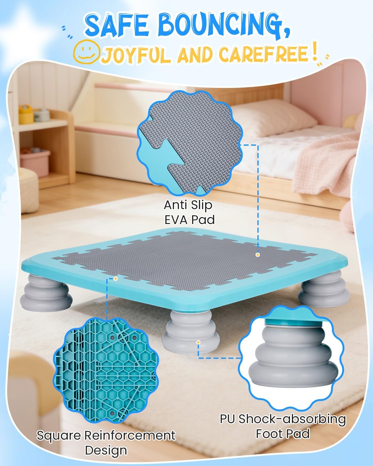 Kids Rebounder Bouncing Board, Mini Trampoline for Kids, 25 in Sensory Bouncing Board with Non-Slip Base, Rebound Jumping Board for Indoor Outdoor Play Autism Sensory Development Ideal Gift