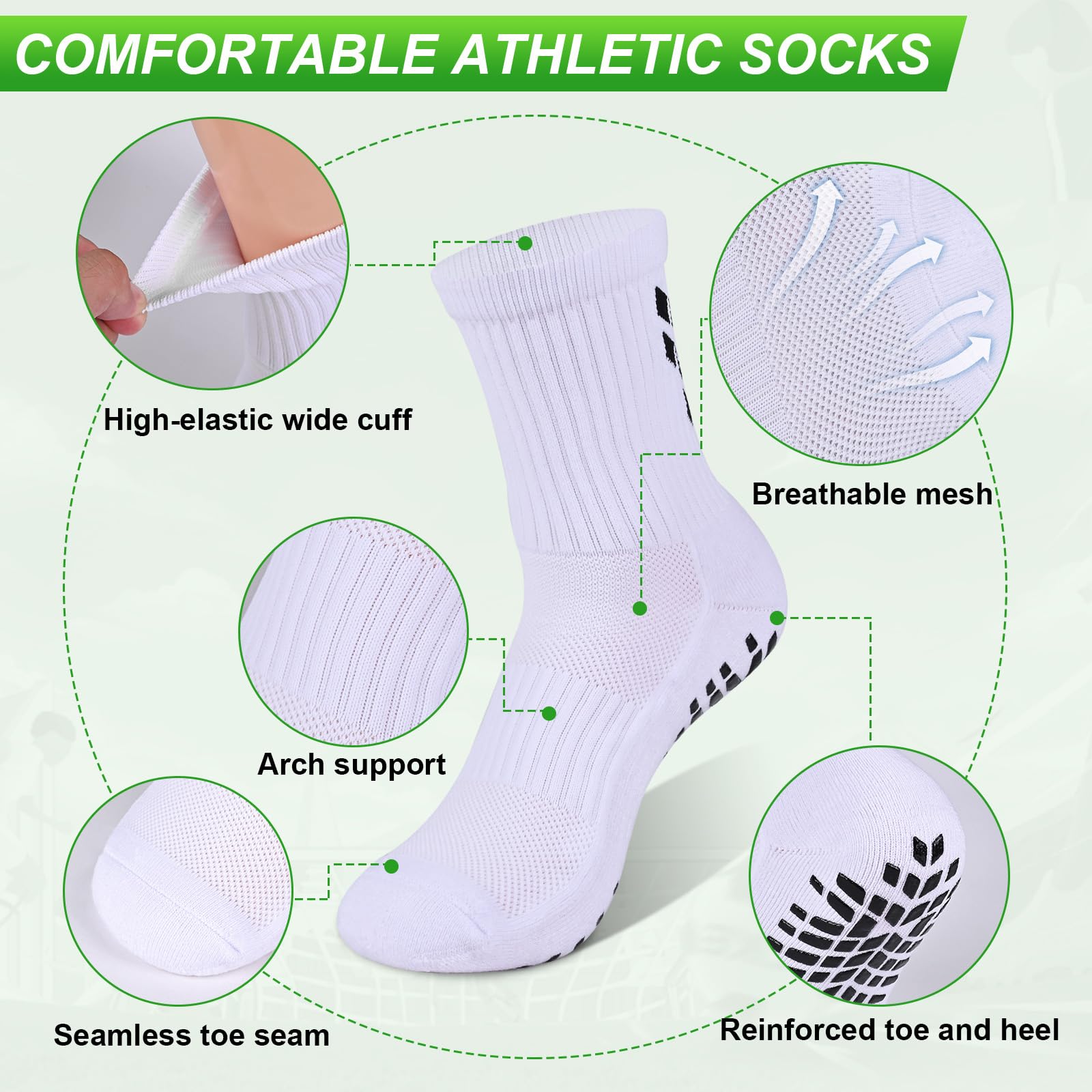 Gogogoal 4-paia Calzini sportivi da calcio antiscivolo per uomo donna, calzini sportivi imbottiti traspiranti Grip antiscivolo 37-42 43-50