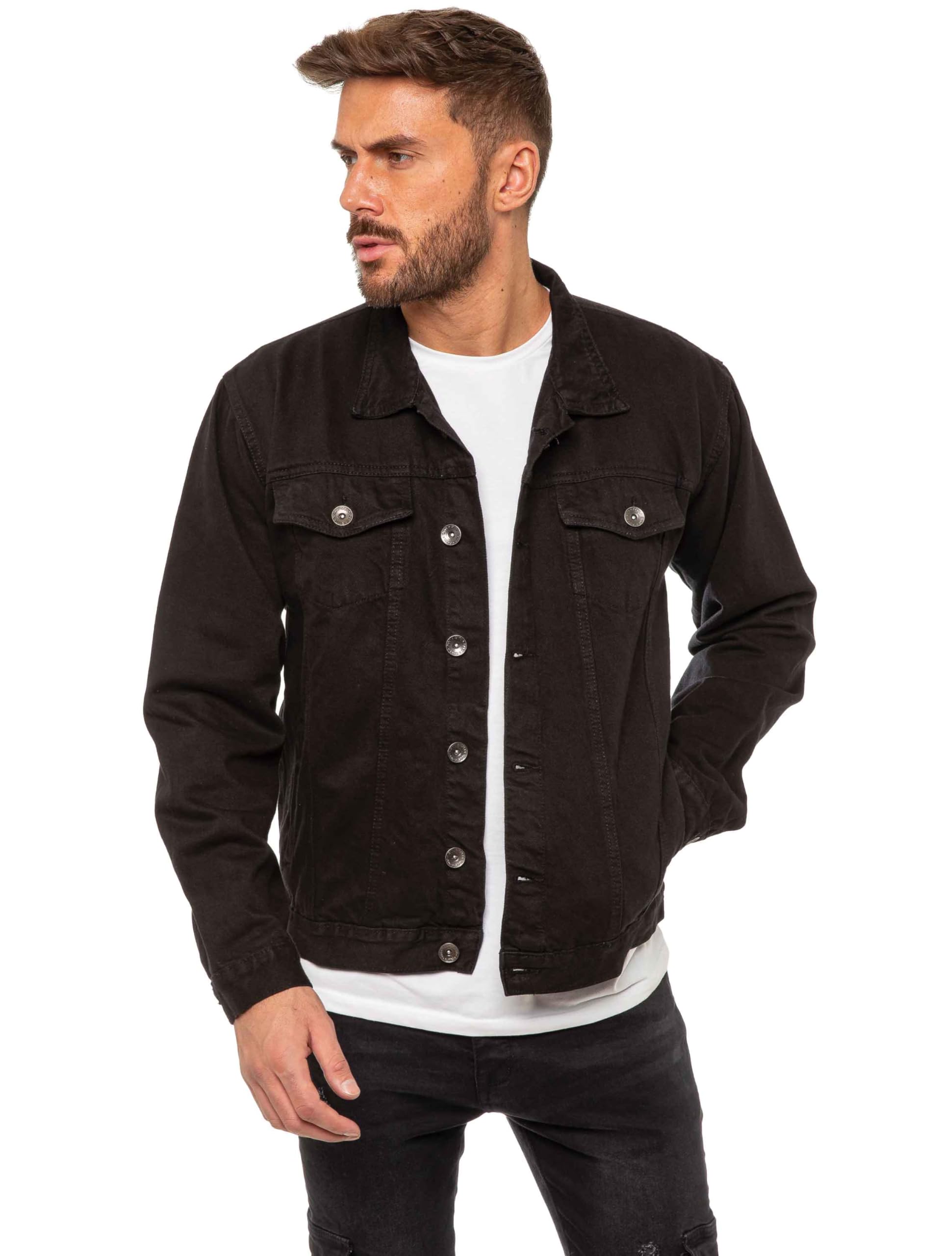989Zé Enzo Men's Black Jacket Casual Classic Denim Regular Fit Western Style Trucker Coat Ezj391 3XL