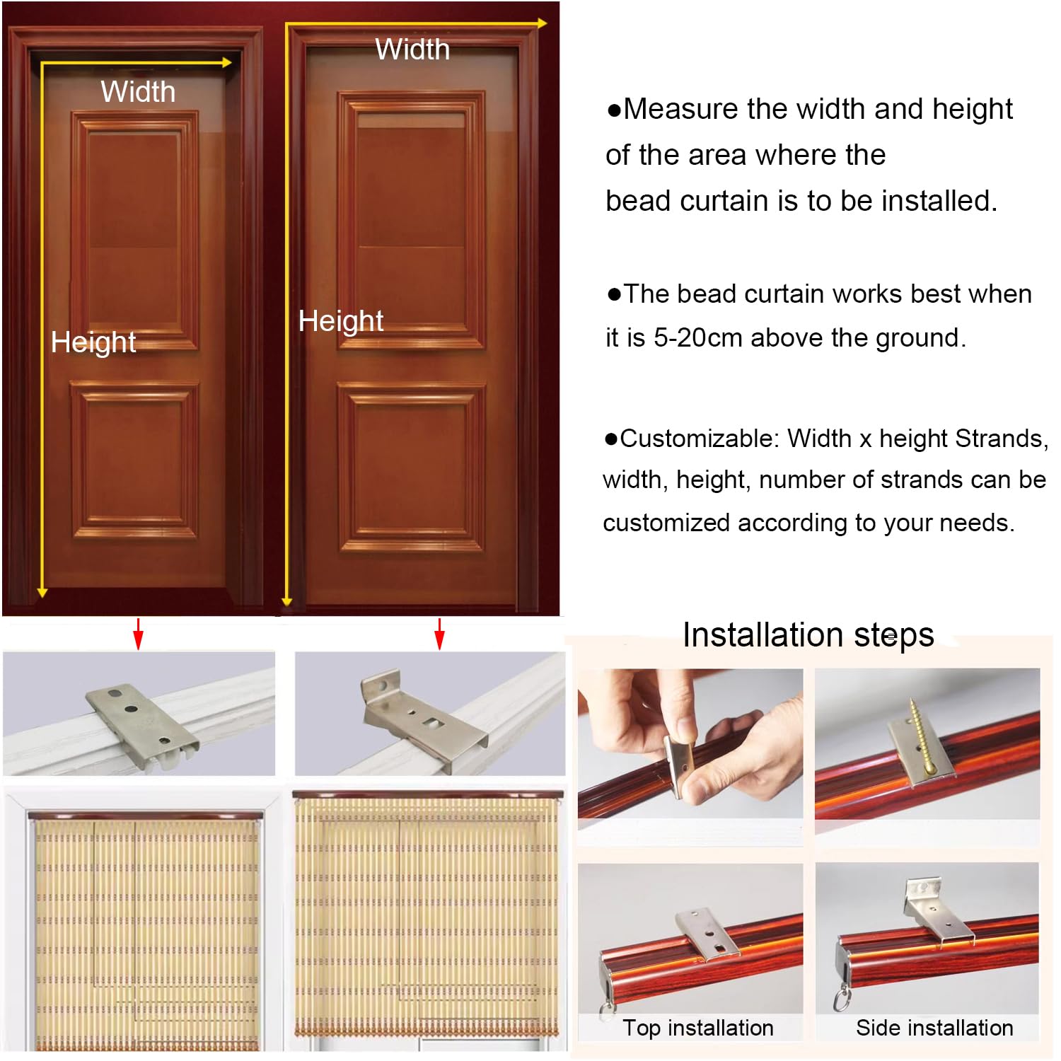 Bambus-Türvorhang 140x250cm, hängender Raumteiler für Balkon- und Türtüren, dekorative Bambus-Vorhänge mit Zubehör (93 Stränge)