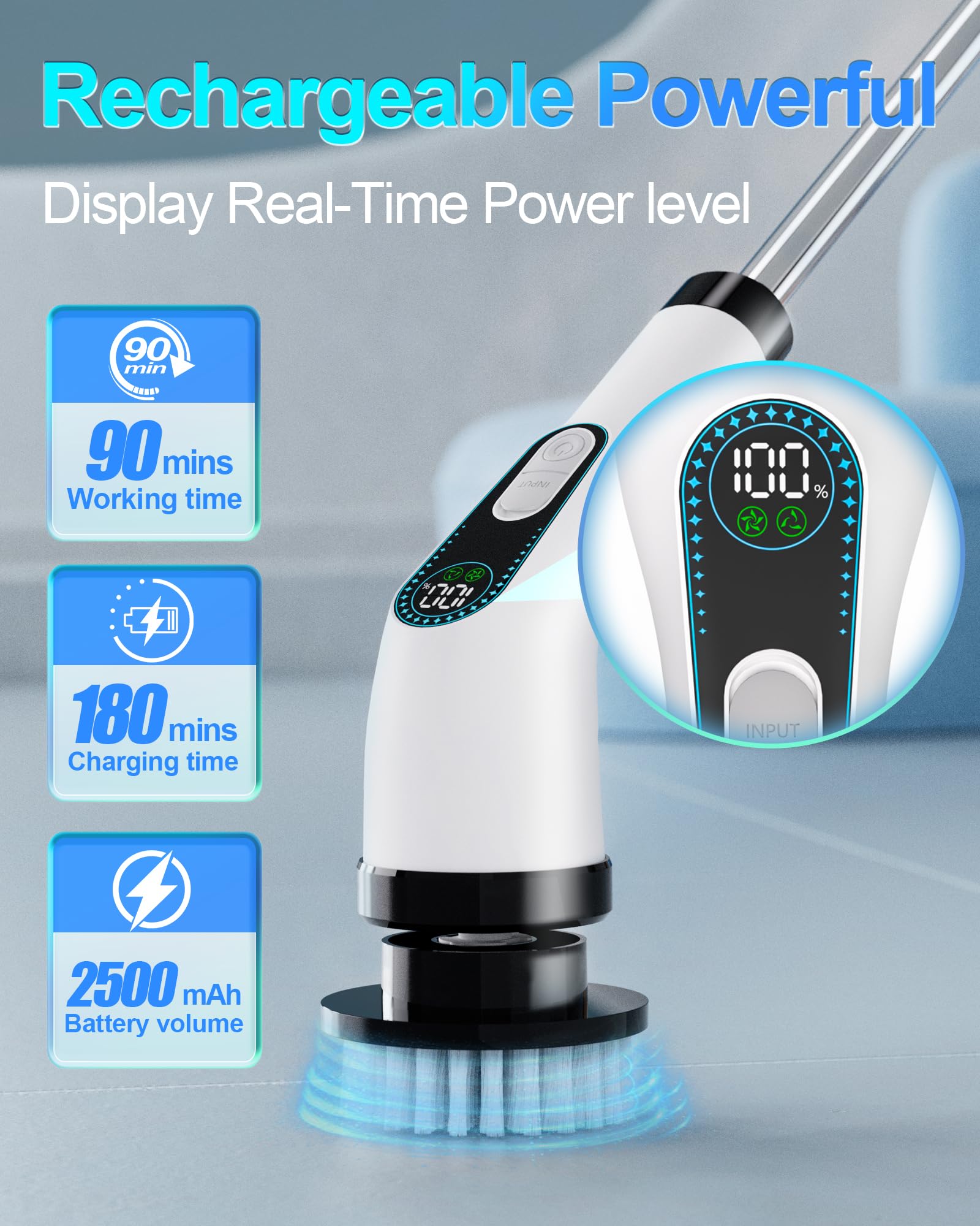Electric Spin Scrubber Cleaning Bathroom: Shower Cleaner Brush, Cordless Power Scrubber with LED Display for Tub Tile and Floor