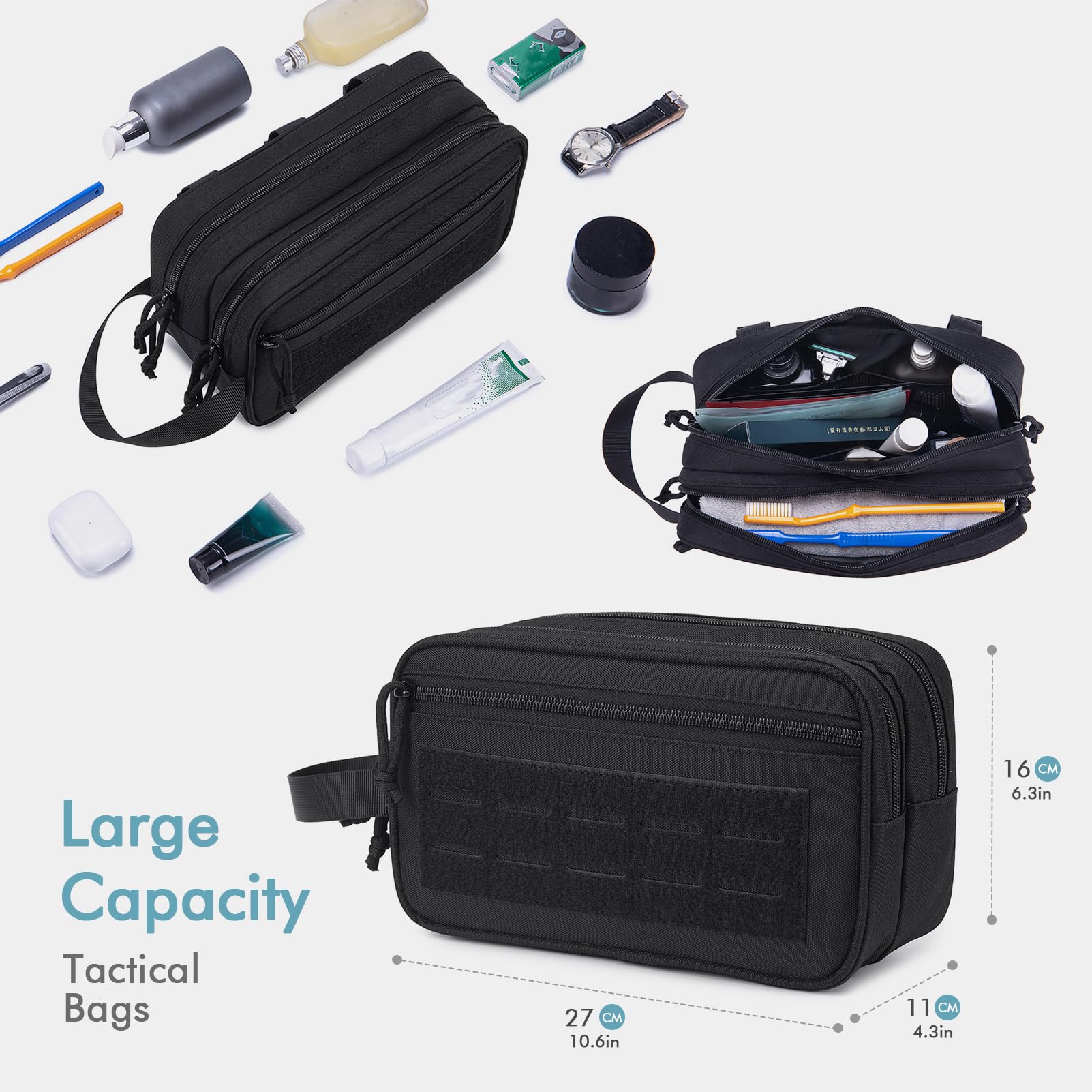 BAGZY 3 in 1 Borsone Palestra Uomo Impermeabile 40 Litri Borsa Sportiva Donna Borsone da Viaggio Tattica Militare Con Scomparto per Scarpe per Fitness Weekender Camping Con Borsa per Toilette Nero