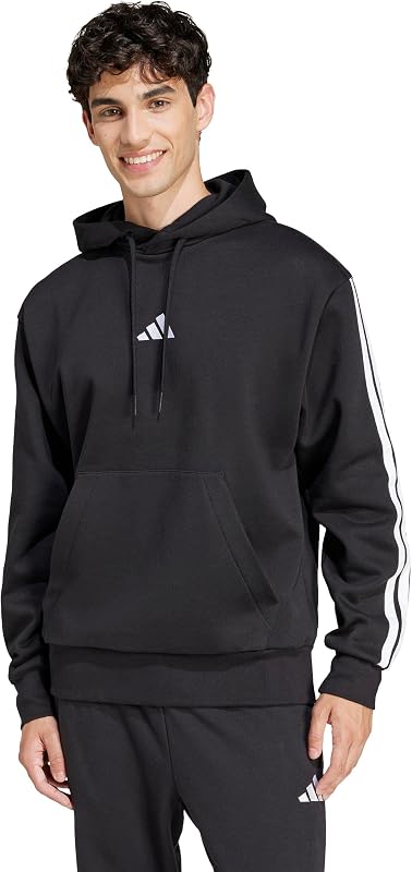 Men's Essentials 3-Stripes Fleece Hoodie, Black/White, X-Large