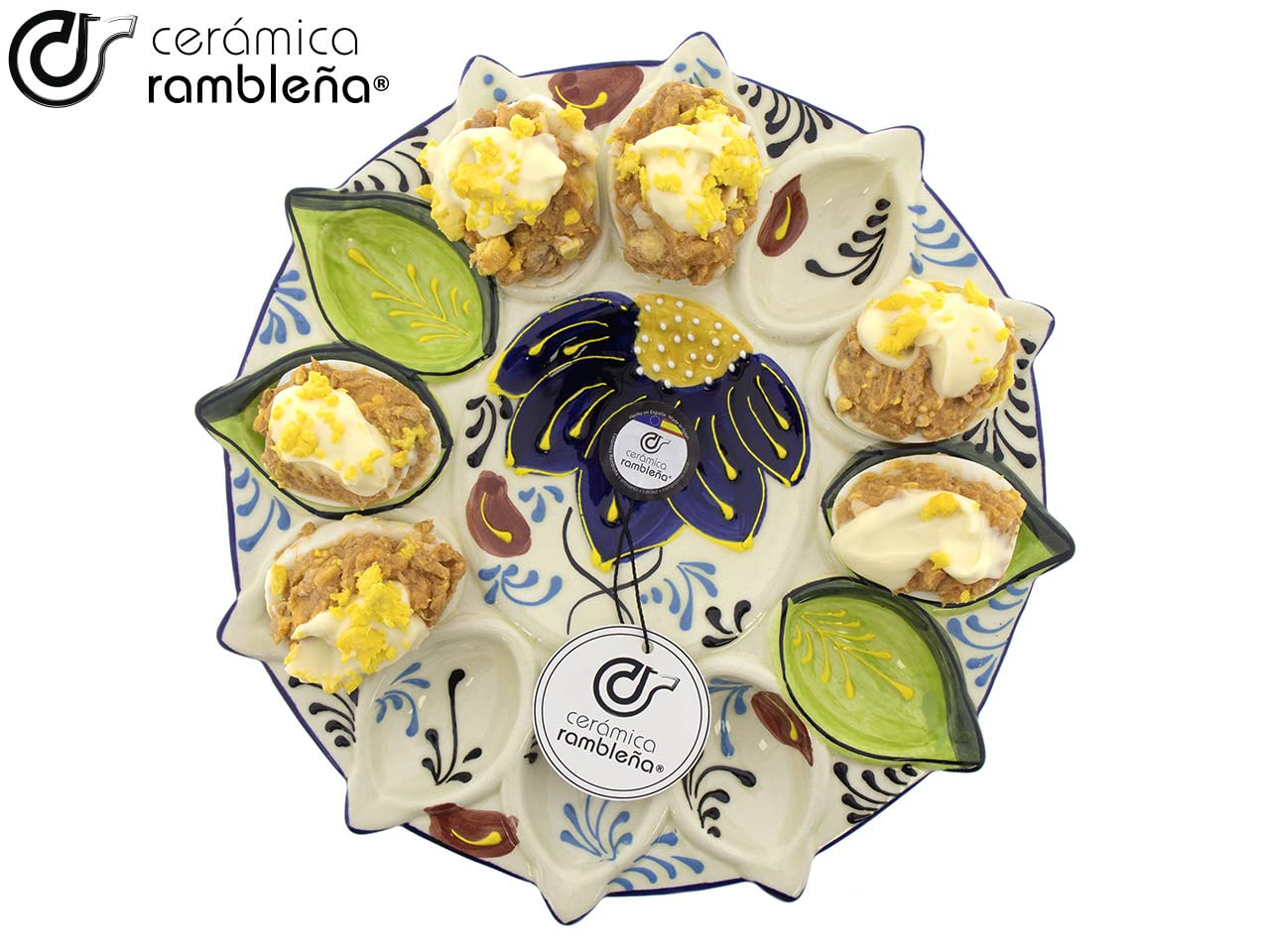 CÉRAMIQUE RAMBLAIGNE | Coquetier | Plat à œufs farcis | Plateau en céramique | Œufs farcis | Coquetier amazon | Plat à œufs modèle - M06 | Décoration 100 % faite main | 26 x 26 x 2,5 cm