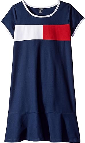 Tommy Hilfiger Vestido de camiseta con bandera para niña (niños grandes)