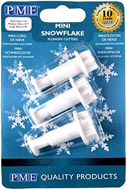 PME SF709 Set of 3 Mini Snowflake Plunger Cutters, White, 3 x 9.3 x 14.2 cm