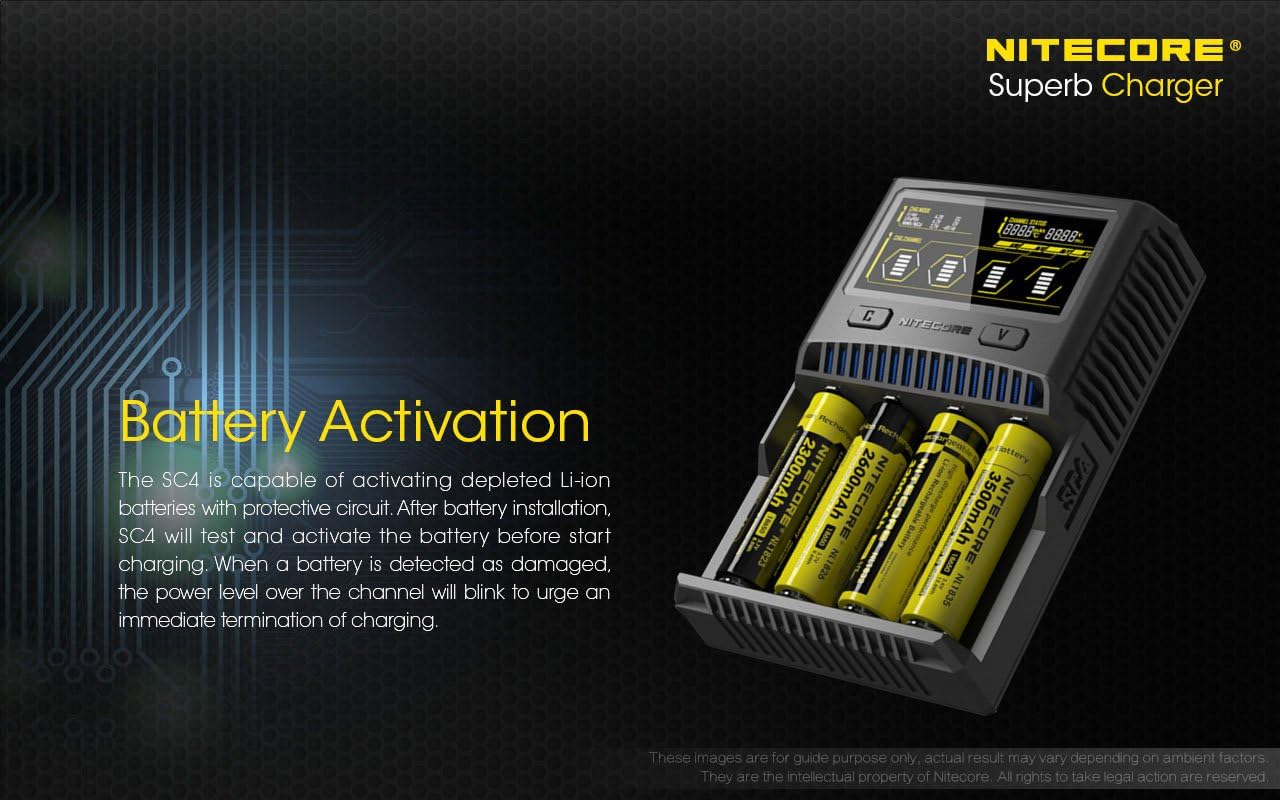 EdisonBright NITECORE SC4 Universal Smart 4 Slot Battery Charger Bundle BBX3 Battery Box and 2 X AA to D Type Battery Spacer/Converters