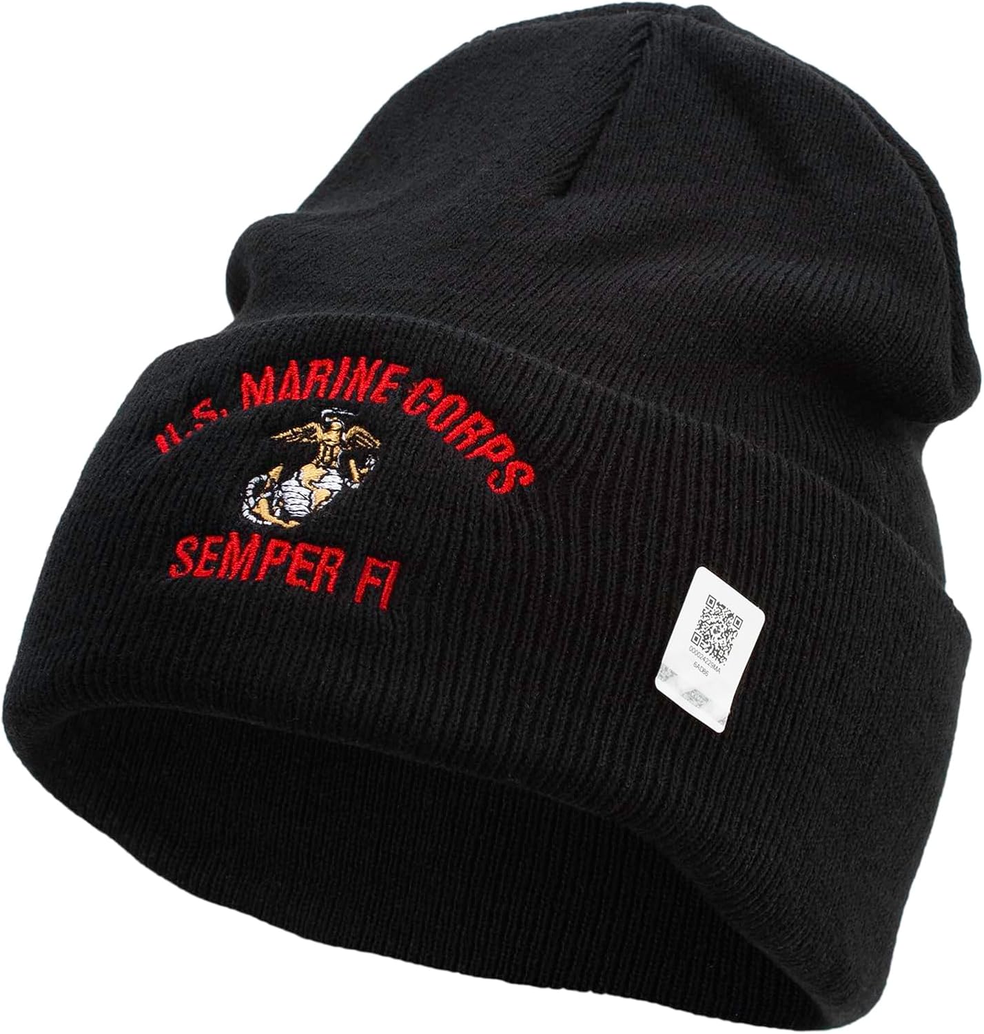 US Marine Corps Semper Fi Logo Embroidered 12 Inch Solid Knit Cuff Long Beanie Made in USA