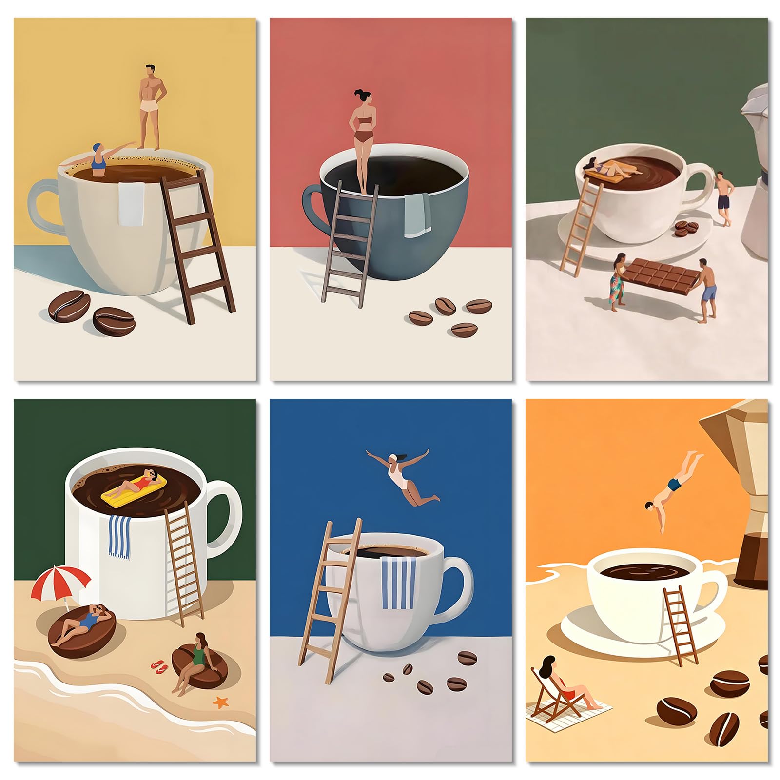 6 Pack Funny Coffee Paint by Numbers for Adults, 8x12 inch, No Framed