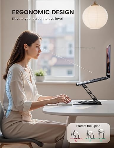 Miniatura 3 de Lamicall Soporte ajustable para computadora portátil para escritorio, base giratoria de 360, soporte ergonómico para computadora, elevador de