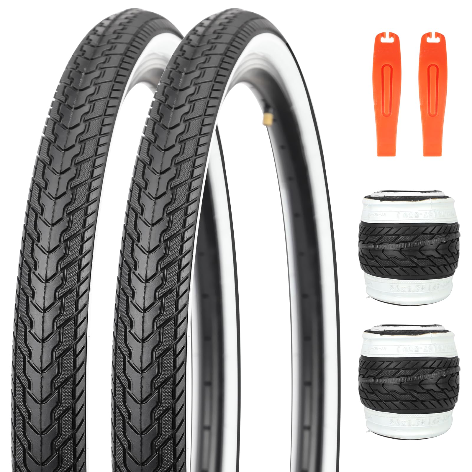 26X1.75 Bicycle Tire Replacement Kits 1/2 Pack, 26 Inch Bike Tires Folding Bike Tires Replacement with 1/2 Tubes and 2 Levers Suitable for Bicycle