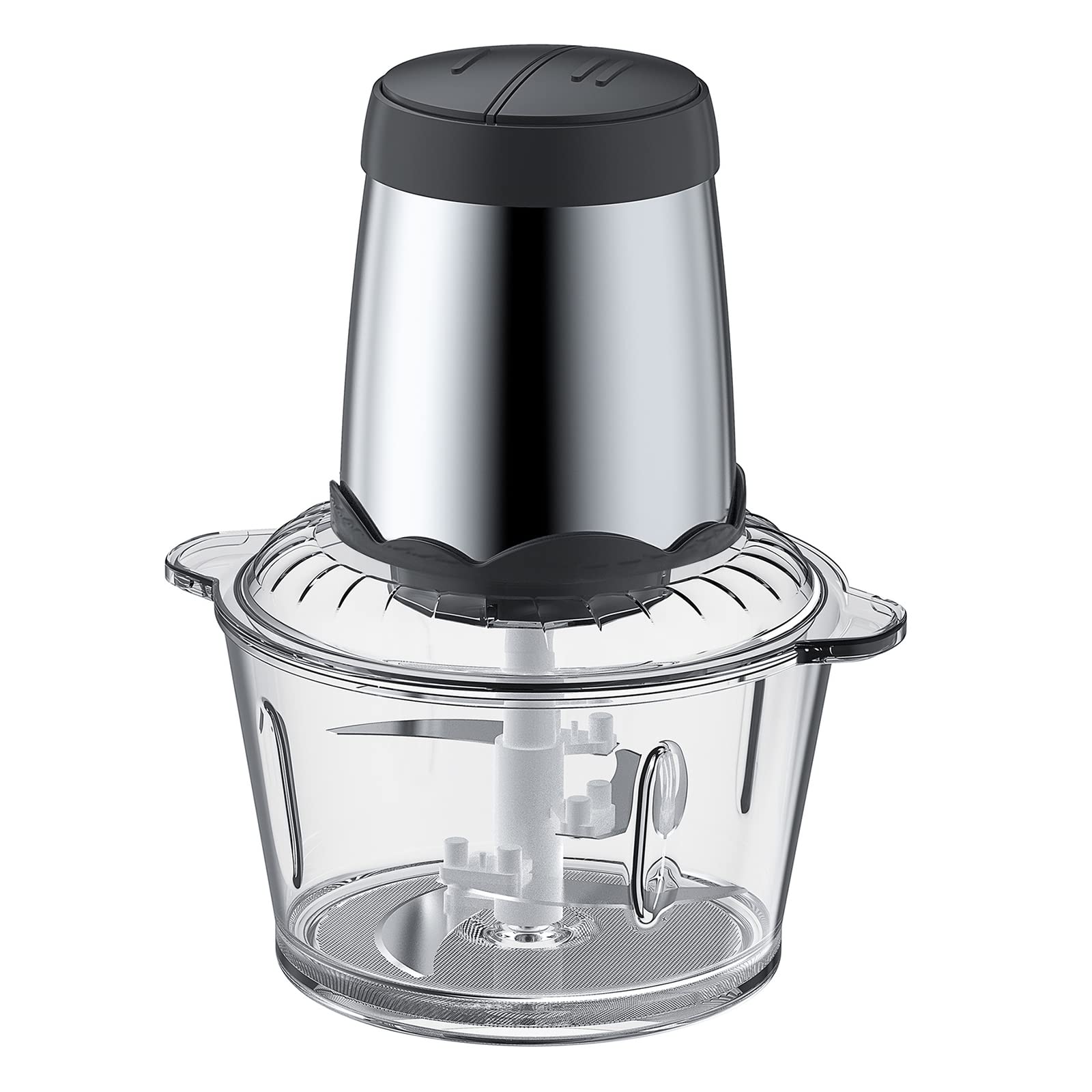 PONICOZY Electric Meat Grinder, Food Processor 2L Glass Bowl Meat Blender Food Chopper for Meat, Vegetables, Fruits and Nuts with 4 Sharp Blades