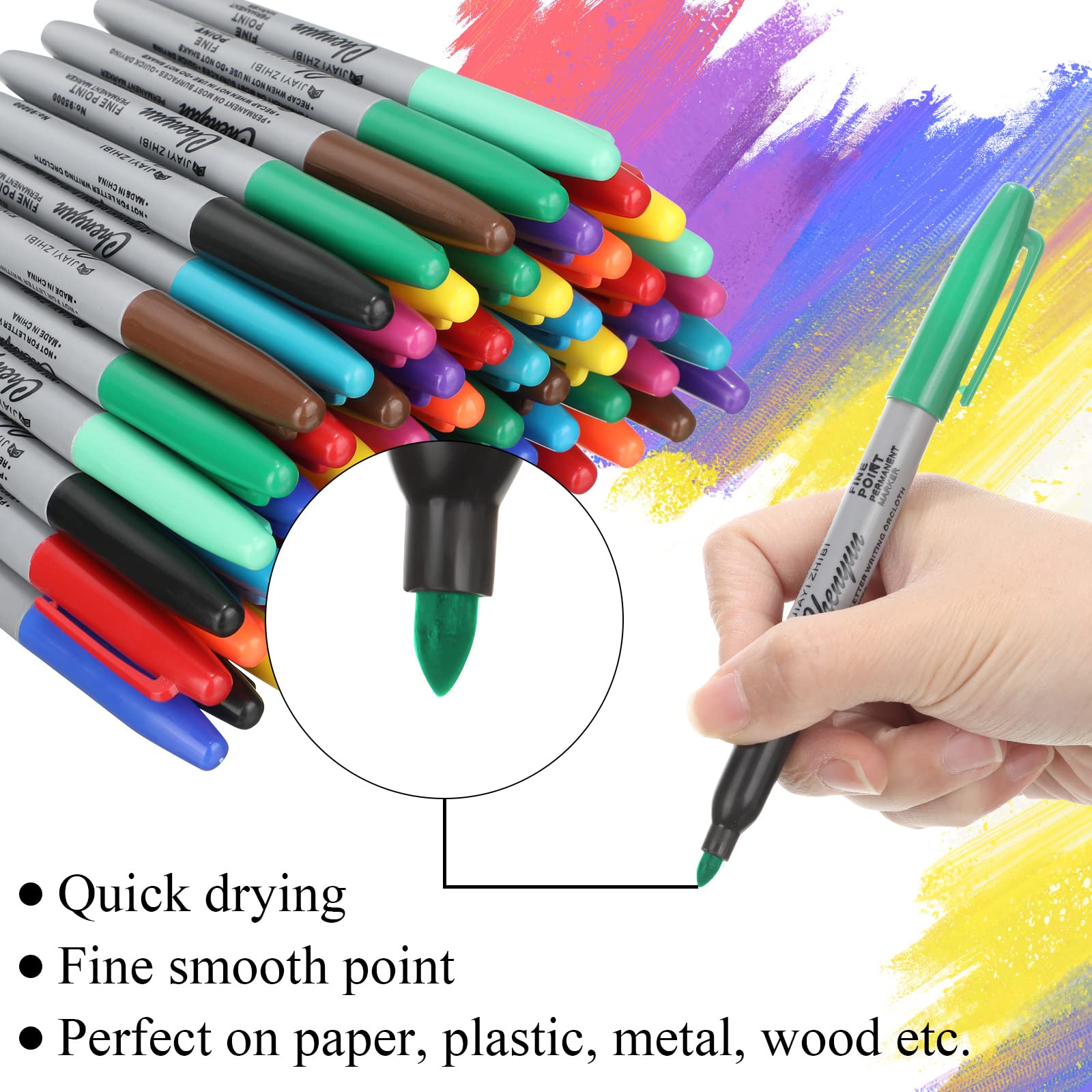 Teling Lot de 288 marqueurs permanents de 12 couleurs à pointe fine - Couleurs assorties - Imperméables - Fonctionne sur papier, plastique, bois, métal et verre - Pour enfants et adultes