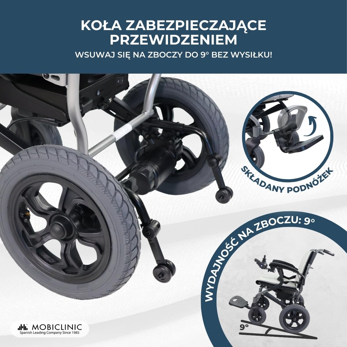 Mobiclinic®, Składany elektryczny Wózek Inwalidzki, Hamulec Elektromagnetyczny, Autonomia 20 km, Światł z ładowaniem usb, Do 6 km/h, Podwójny tryb jazdy, Verona