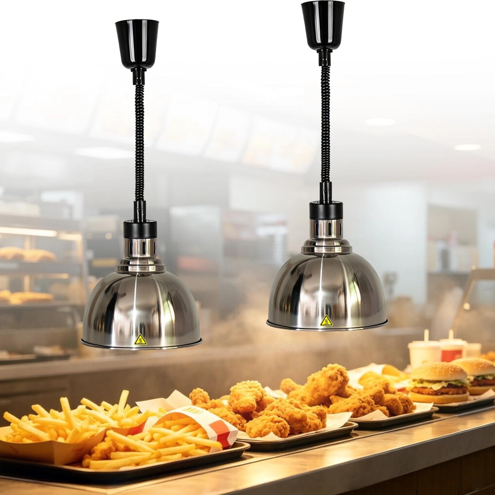 Lampara de Calor Cocina, Altura Regulable 60-180cm (B-25cm, 2 Piezas) | Lampara de Calor para Alimentos, Lampara Calentador Comida para Cocina Buffet Hostelería, 250W 220V
