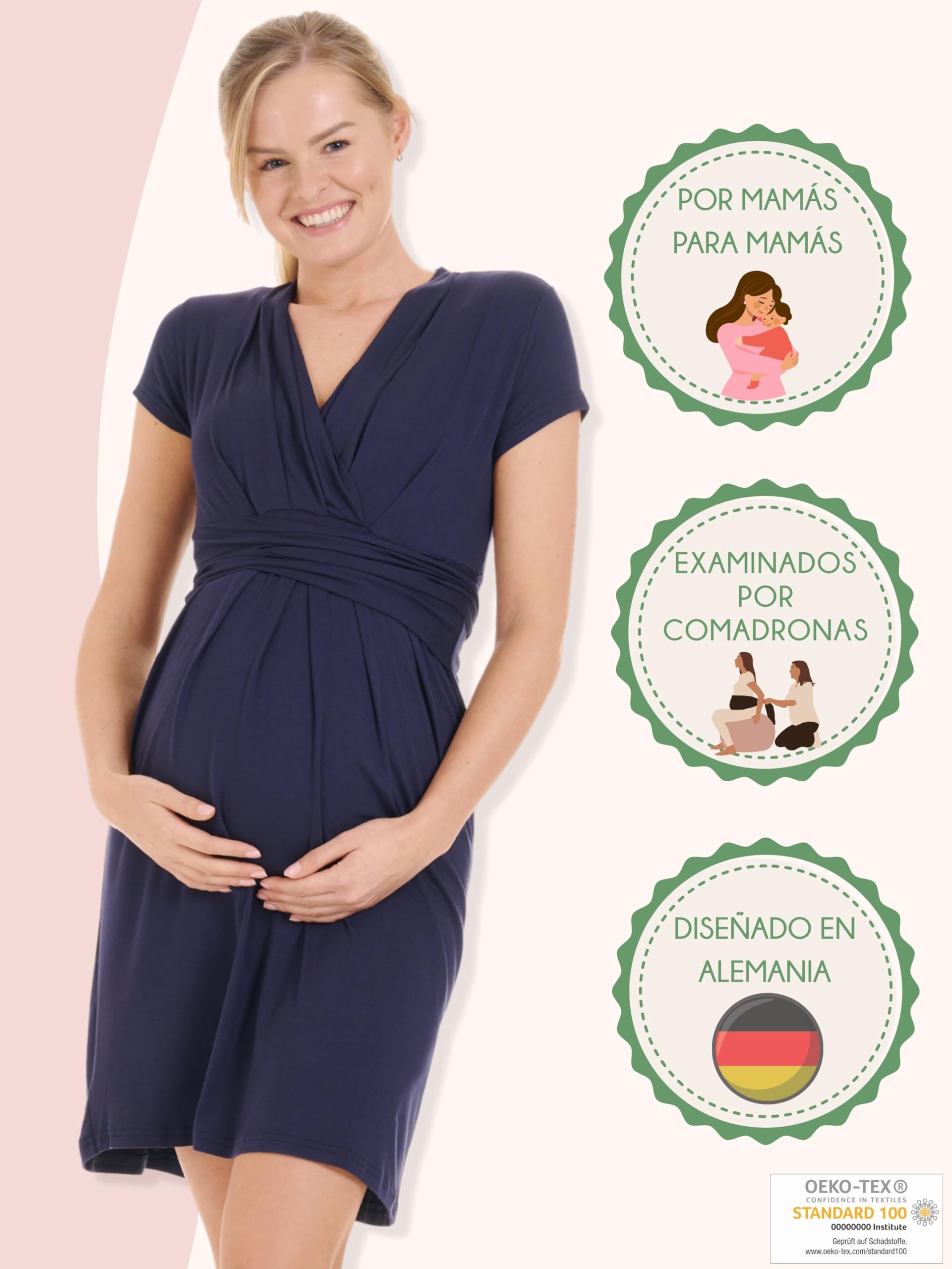 Herzmutter Vestido de Maternidad de Verano - Vestido de Lactancia - Corta Minivestido con Aspecto Envolvente - para Mujer - para Embarazadas, Lactancia - 6800