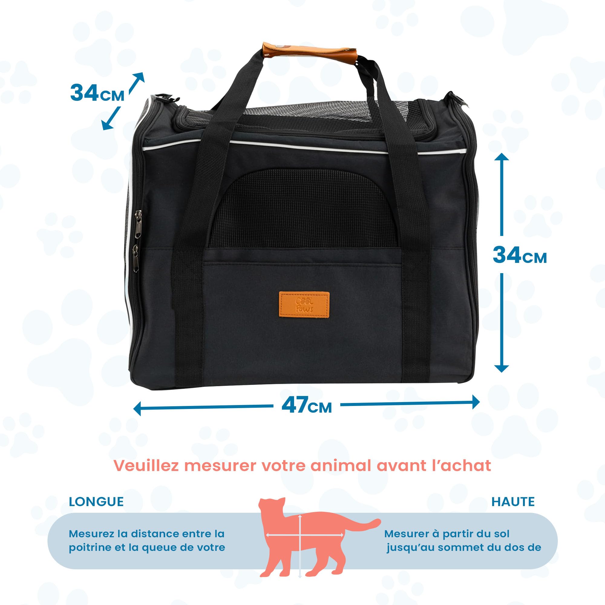 Sac de Transport pour Chats et Petits Chiens – Sac de Voyage léger et Respirant avec côtés en Maille, Cadre renforcé, Tapis Amovible et bandoulière pour Un Transport sécurisé des Animaux de