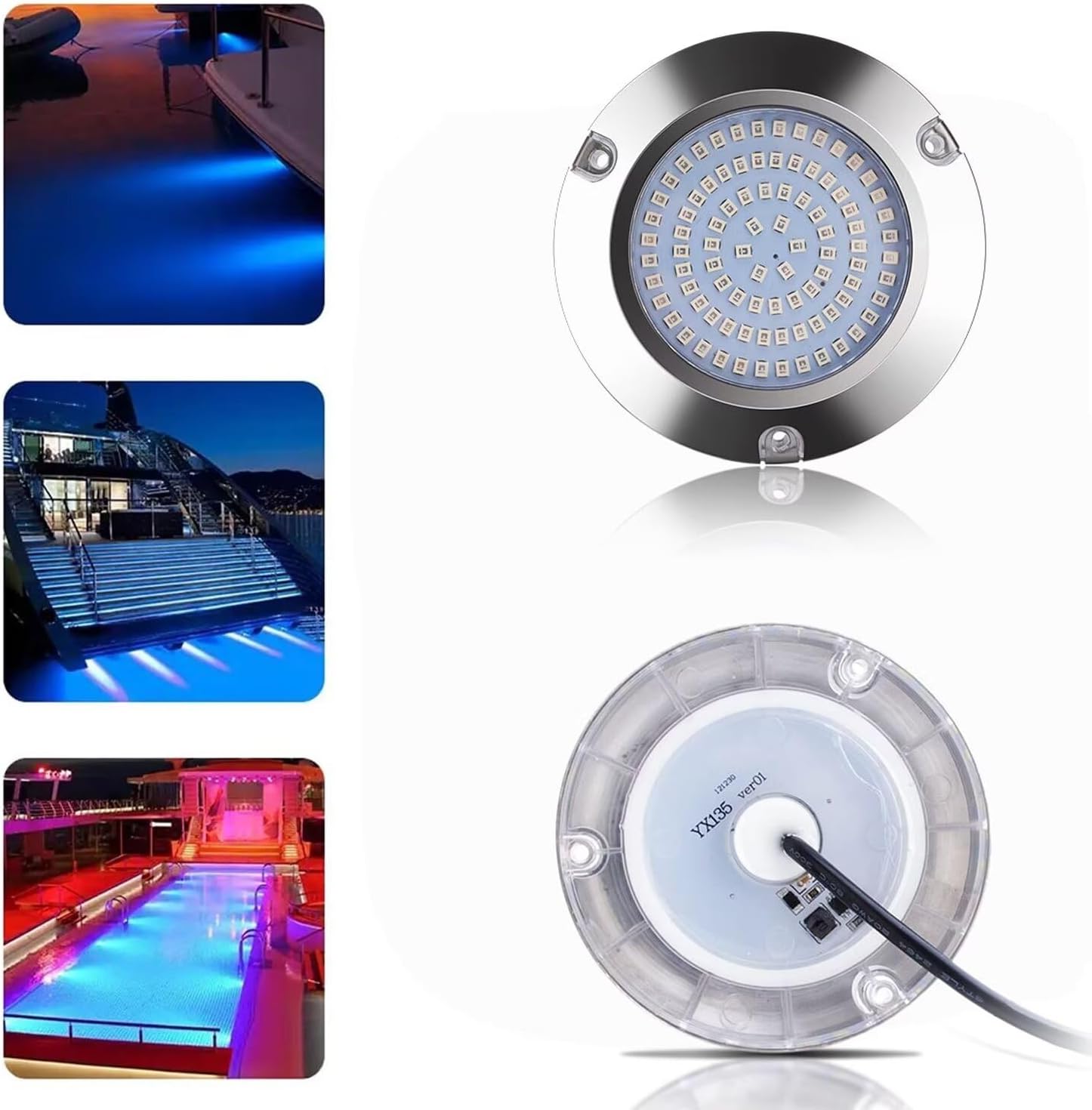 90led Boat Marine Led Underwater Lights,Stainless Steel IP68 Waterproof Surface Mount, for Stern Interior Navigation Deck Courtesy Night Fishing Cruise Ships Yachts Boats Sailboat Pontoon Transom