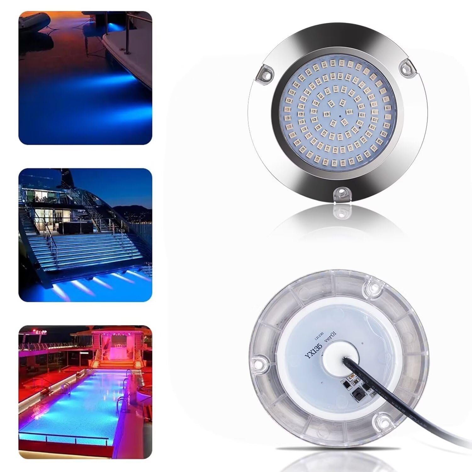 Lumières de bateau sous-marines 90 LED, bleu, DC10-30 V IP68, montage en