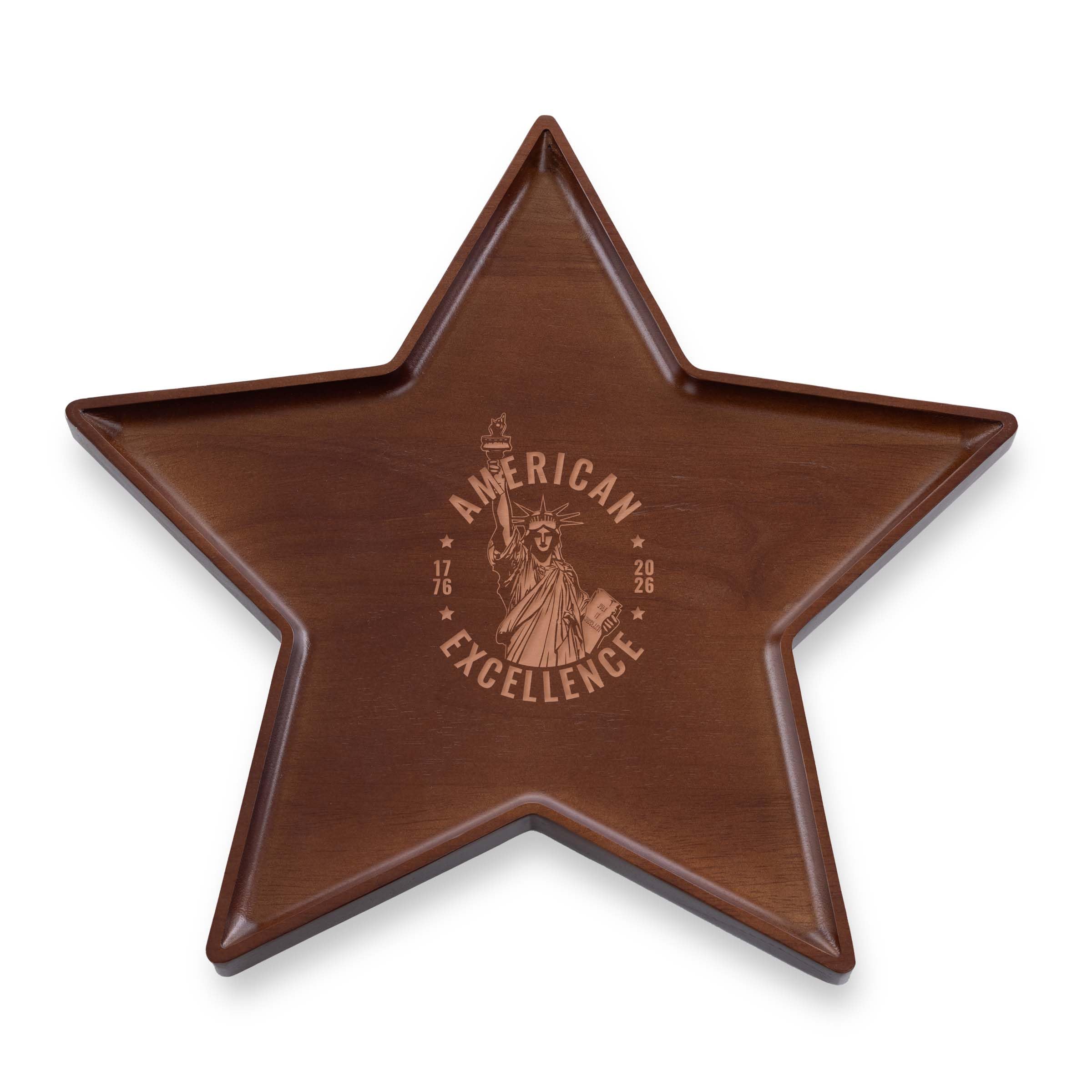 PICNIC TIME America250 Star Shaped Serving Tray, Decorative Charcuterie and Cheese Board for Appetizers and Desserts, Wood Serving Platter, (Brown)