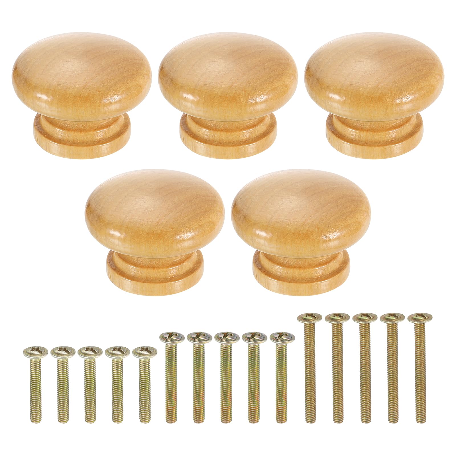 sourcing map 5Pcs Round Wood Drawer Knob, 1.57" x 1.1" Round Cabinet Knobs Mushroom Shape Paint Surface Wooden Knobs with Screws for Furniture Drawer Dresser Wardrobe Cupboard, Wood Color