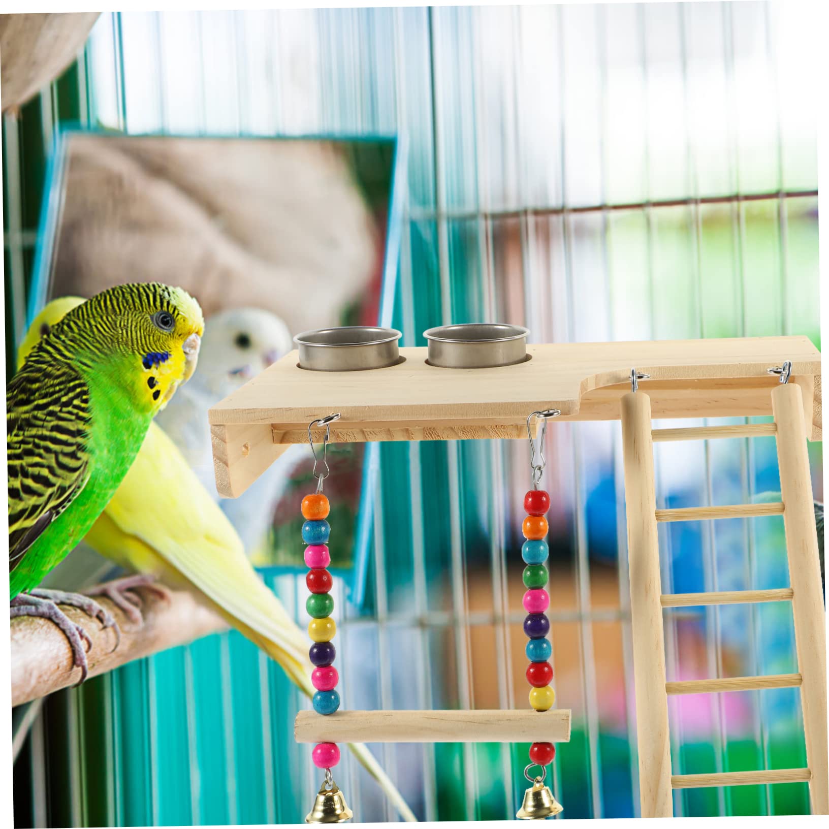 HANABASS Parrot Standing Platform Wooden Ladder Swing Bird Cage Ladder Parrot Perch Stand