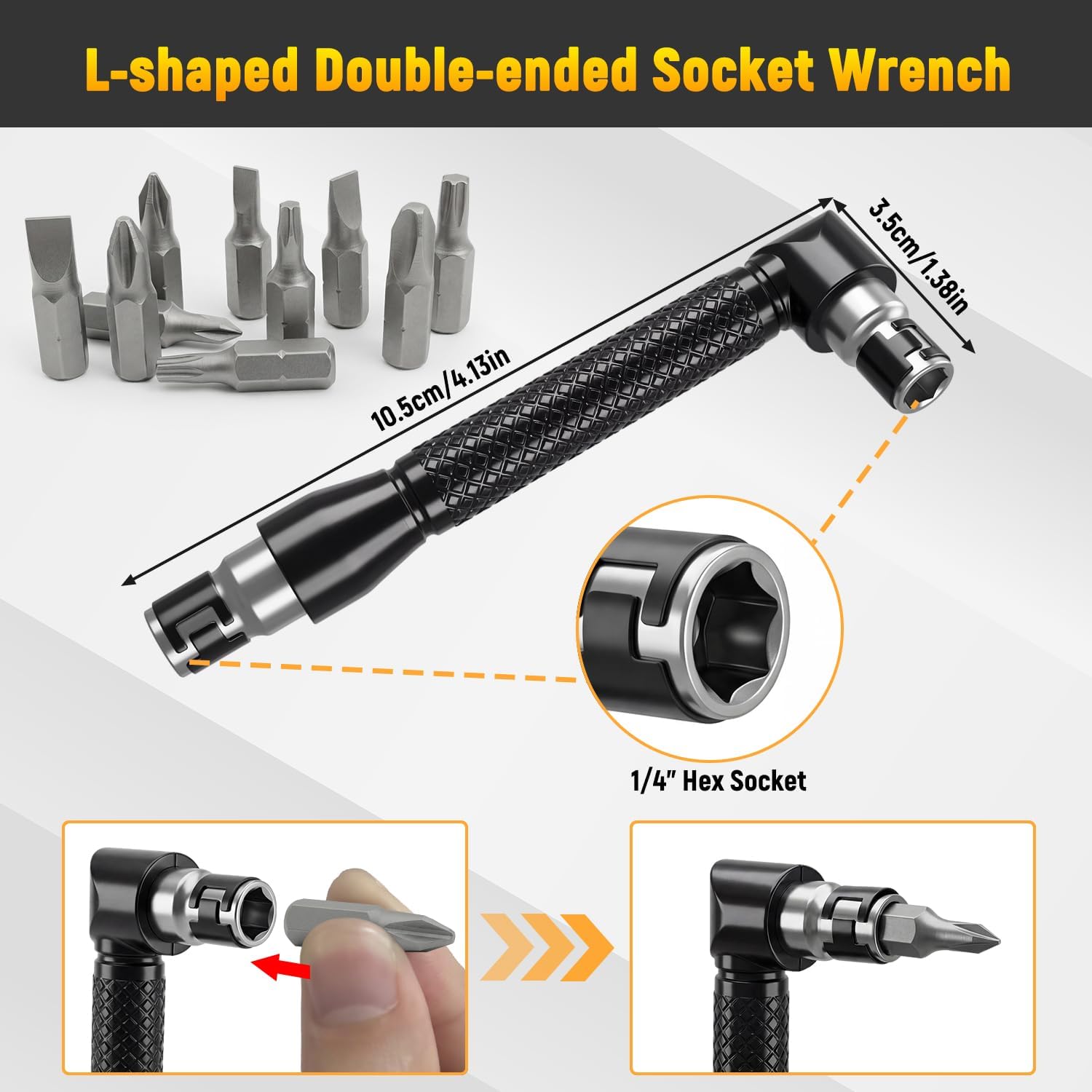 17Pcs Flexible Drill Bit Extension Set, Includes 105° Right Angle Drill Attachment, Rotatable Impact Grade Socket Adapter, Bendable Extension Screwdriver Bits Kit for Tight Spaces Repair