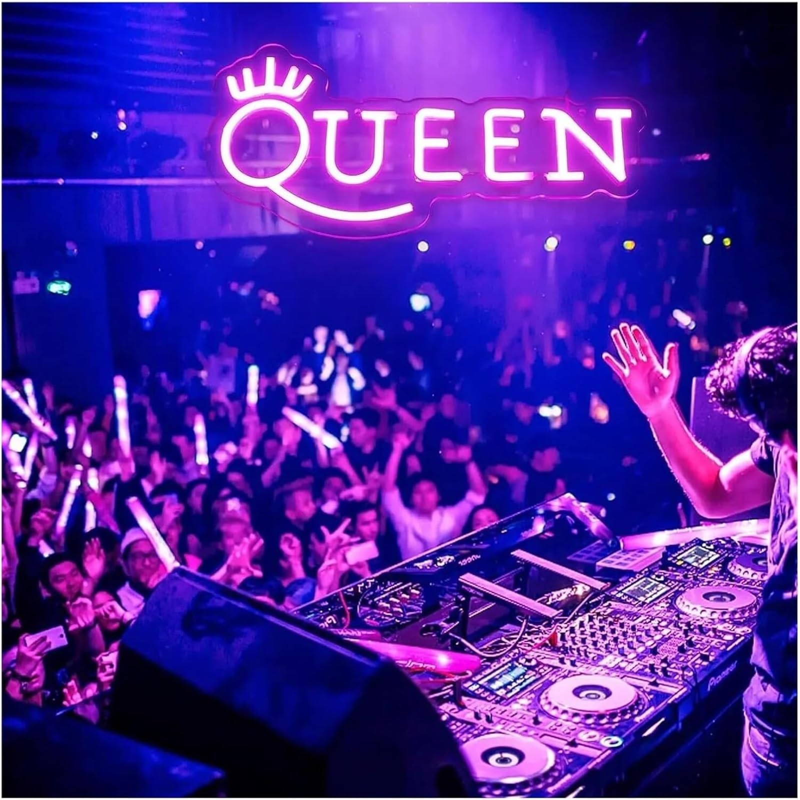 Insegna al neon con scritta "per Crown per Queen", decorazione da parete, luce LED per rosa per feste di compleanno e matrimoni, 40×19,5 cm