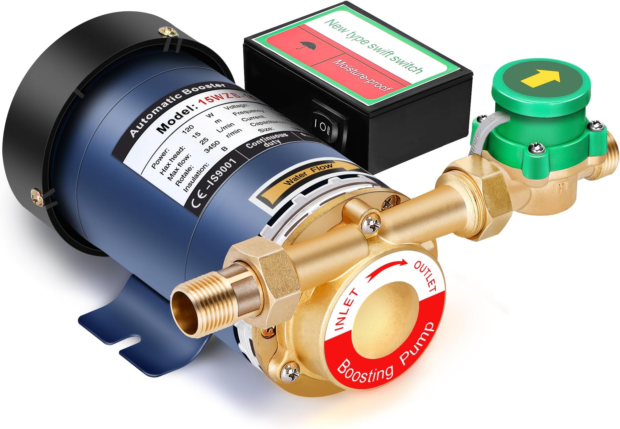 120W Water Pressure Booster Pump with Automatic Water Flow Switch, 115VAC, 396 GPH, 21.7 PSI, Water Pressure Pump for Household Kitchen Bathroom