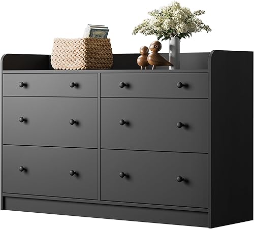 Miniatura 9 de Cozy Castle Cómoda de 6 cajones para dormitorio, cómodas grandes de madera y cajoneras de 52 pulgadas de largo, moderno armario de buffet con