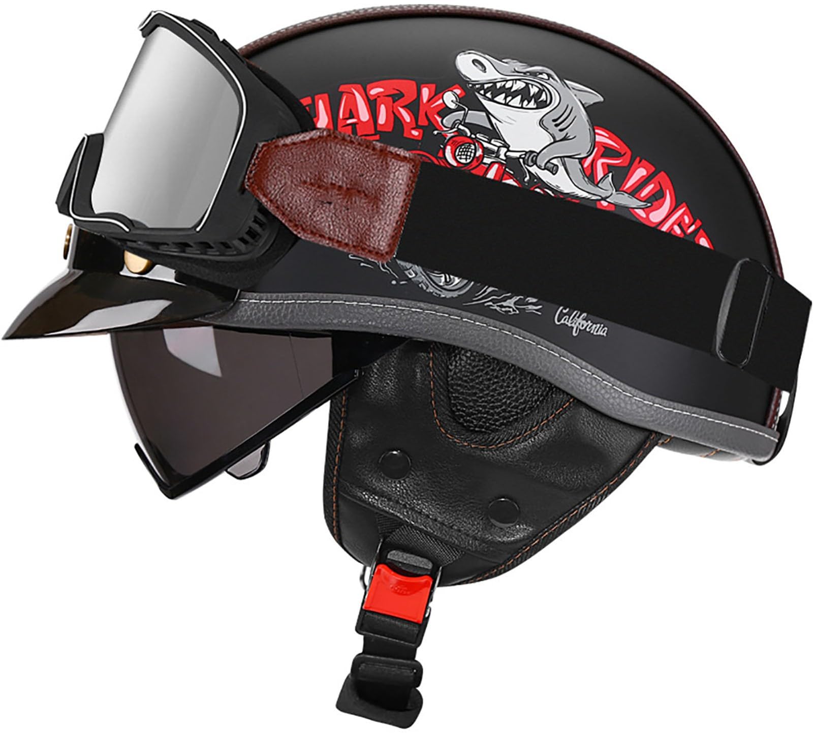 Casco de moto jet retro con visera de protección para hombre y mujer 8