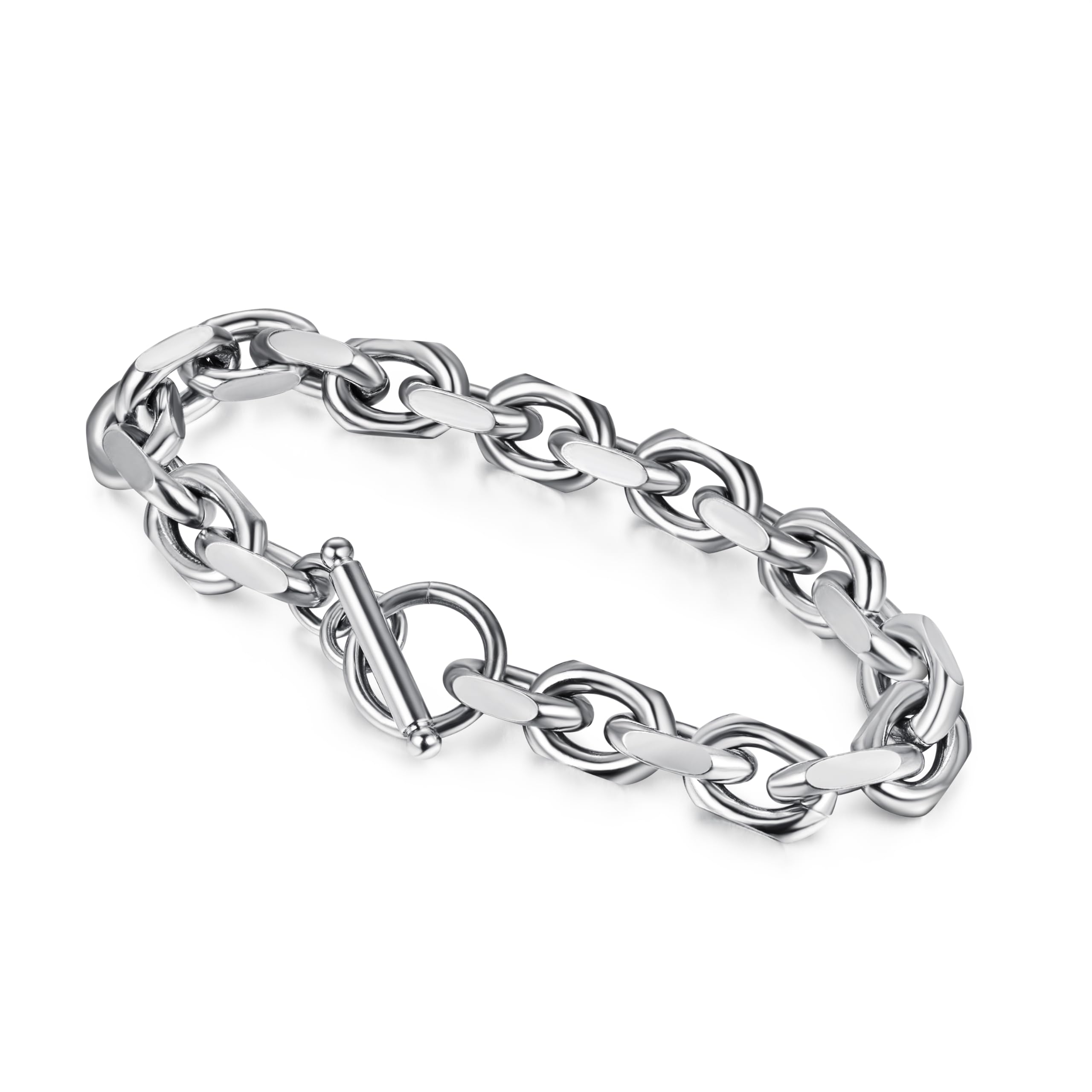 LaSua Mens Bracelet Stainless Steel Franco Chain Cable Chain Cuban Link Bracelets for Men Women with Toggle/Lobster Clasp Gunmetal/Silver 7.5/8/8.5
