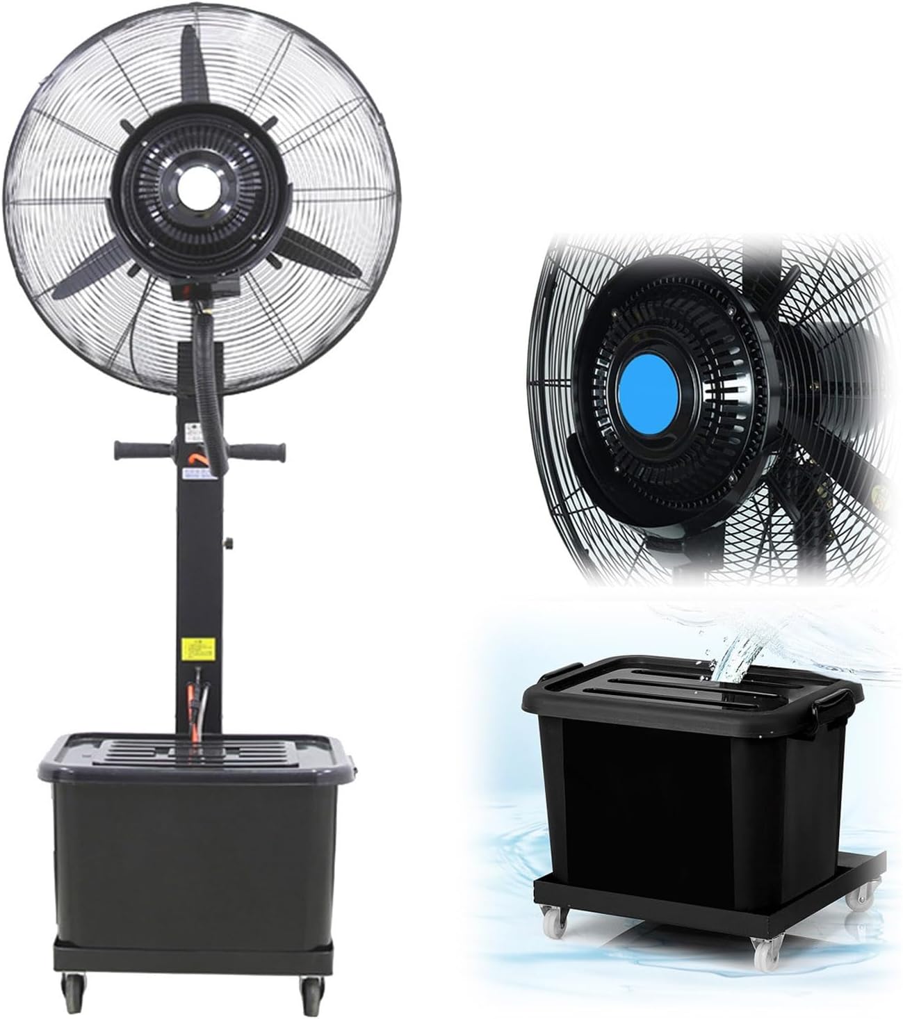 Portable Fan with Mist, 90° Oscillating Mister Fans for Outside Patio, misting Fan 3 Speed Setting, 11 Gallon/42L Water Tank, Outdoor Industrial Standing Fans Cooler with Wheels(30"/750mm)