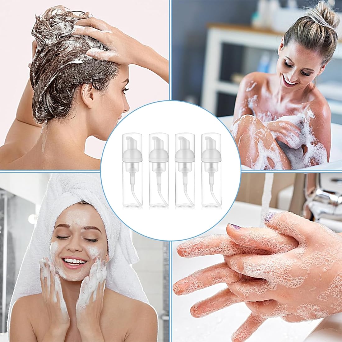 4 Pezzi Dispenser Sapone Schiuma, 50 ml Bottiglia di Schiuma, Transparent Dispenser Sapone Schiuma Foam Bottle Riutilizzabili per Cosmetici, Lozione, Bagno, Shampoo Liquidi
