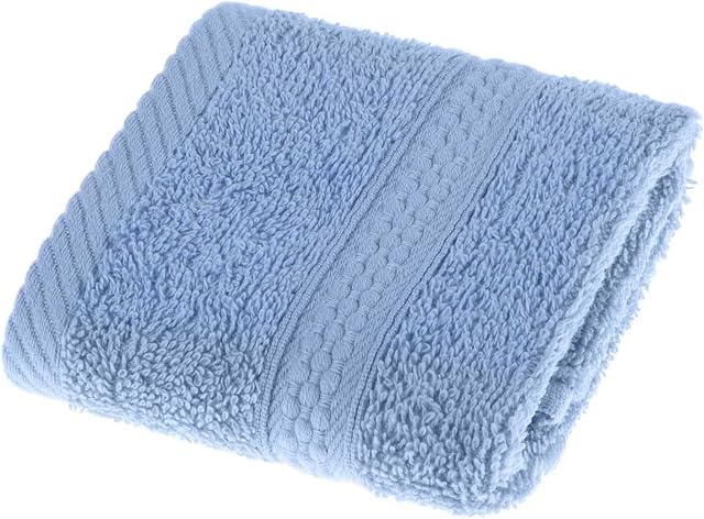 HOMESCAPES Turkish Cotton Face Towel Flannel Light Blue Very Soft and Absorbent, 500 GSM Heavy Weight for everyday Luxury