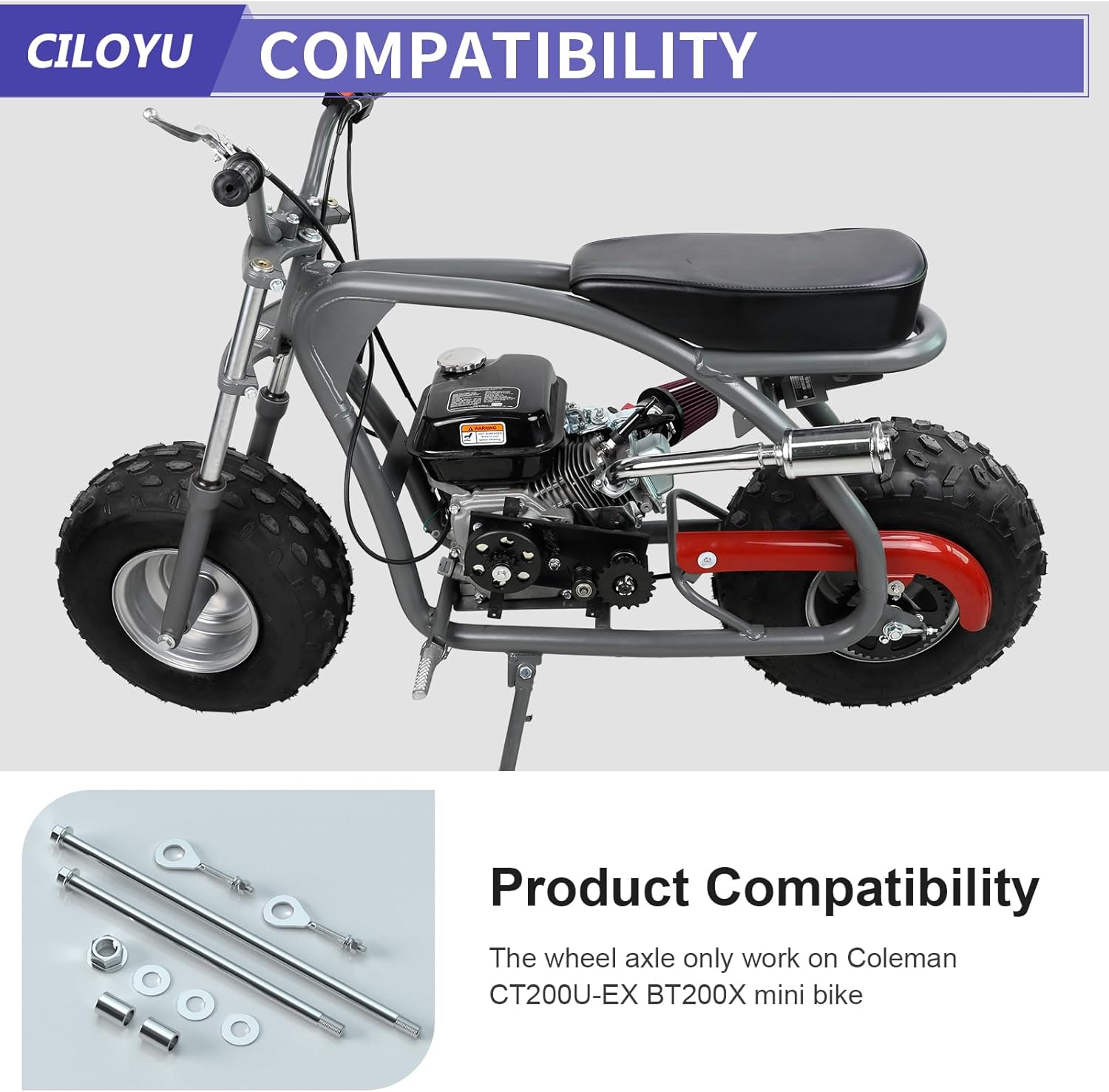 14mm 290mm Rear Wheel Axle Kit with 300mm Mini Bike Front Axle Nut Compatible with Coleman CT200U-EX BT200X 196CC 200CC 6.5HP Mini Bike Powersports Accessories Parts 15mm Chain Adjuster