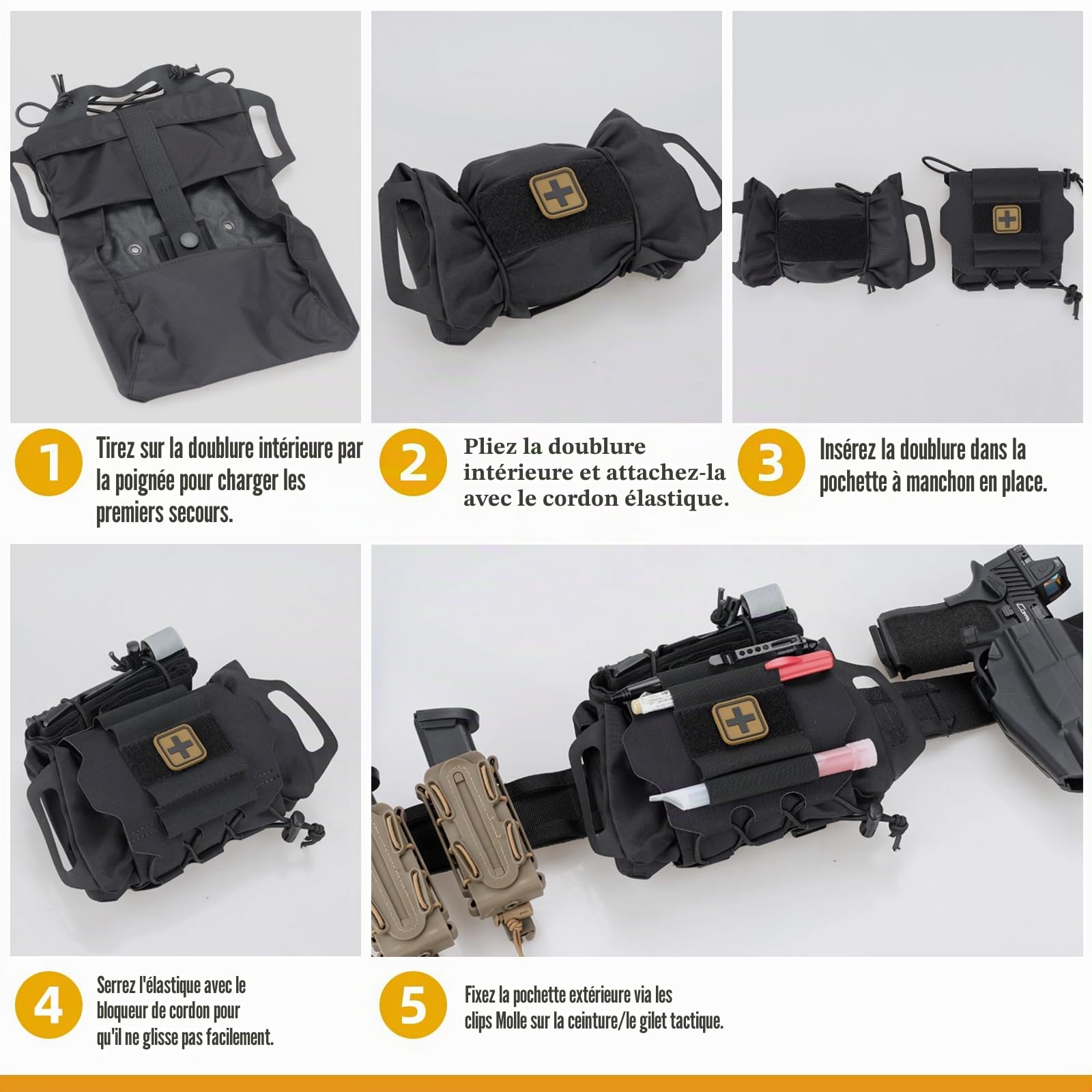 LIVANS Molle Medical IFAK Pochette de Premiers Secours Vide pour Ceinture de Service Micro IFAK Pochette de Ceinture Mini EMT Kit de traumatisme Sac de Transport Moyen Rouleau de Transport Hypalon