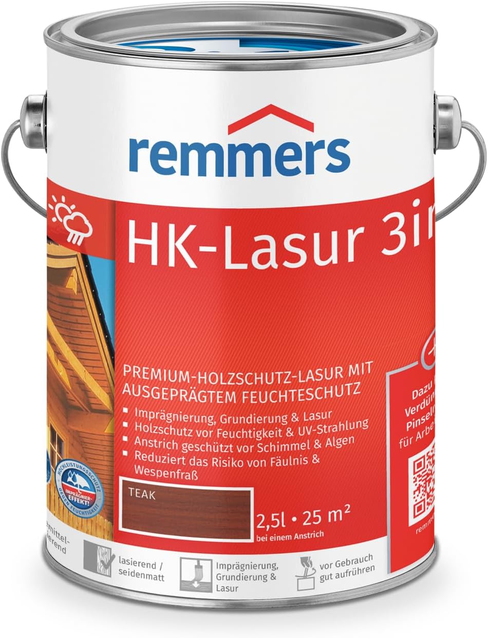 Remmers HK-Lasur 3in1 teak, 2,5 Liter, Holzlasur aussen, 3facher ...