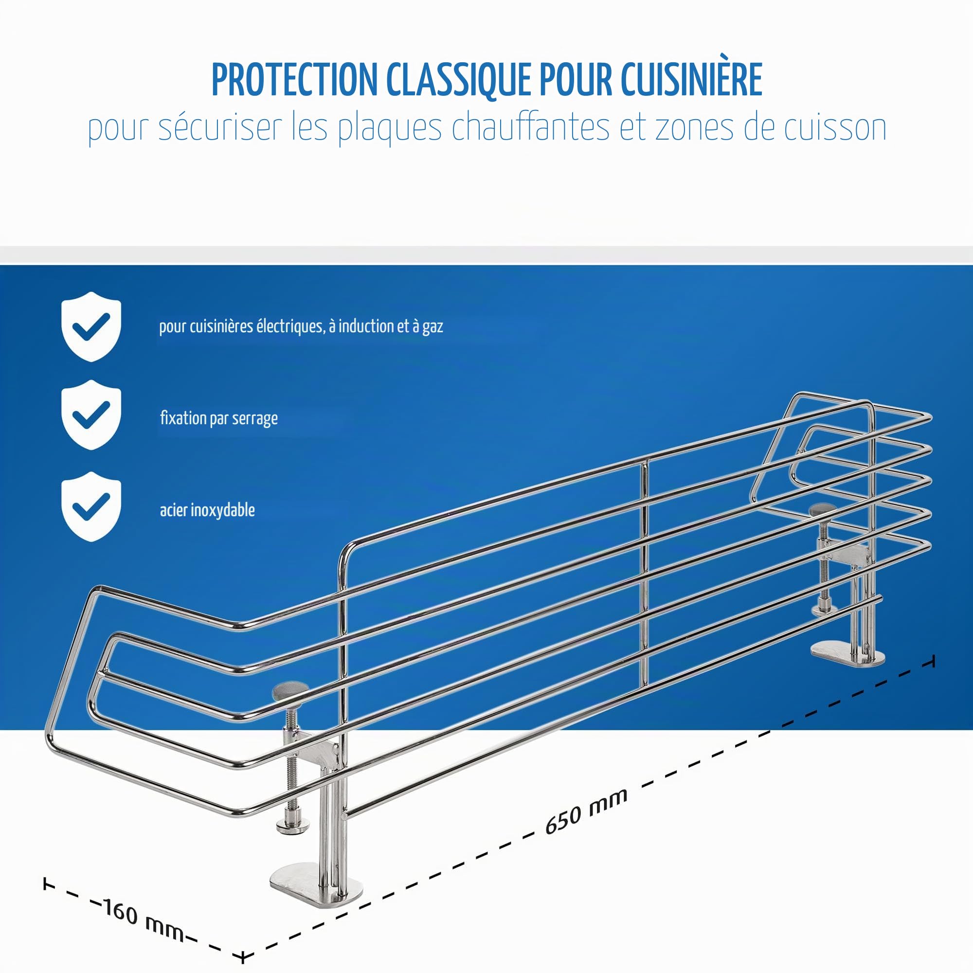reer Grille de protection classique pour cuisinière à pince en acier inoxydable, extra sûre, convient pour 99% de toutes les cuisines.