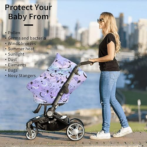 Miniatura 6 de Fundas de asiento de coche de murciélago de Halloween para bebé, multiusos, luna, estrella, cubierta portavaso, cubierta transpirable para lactancia